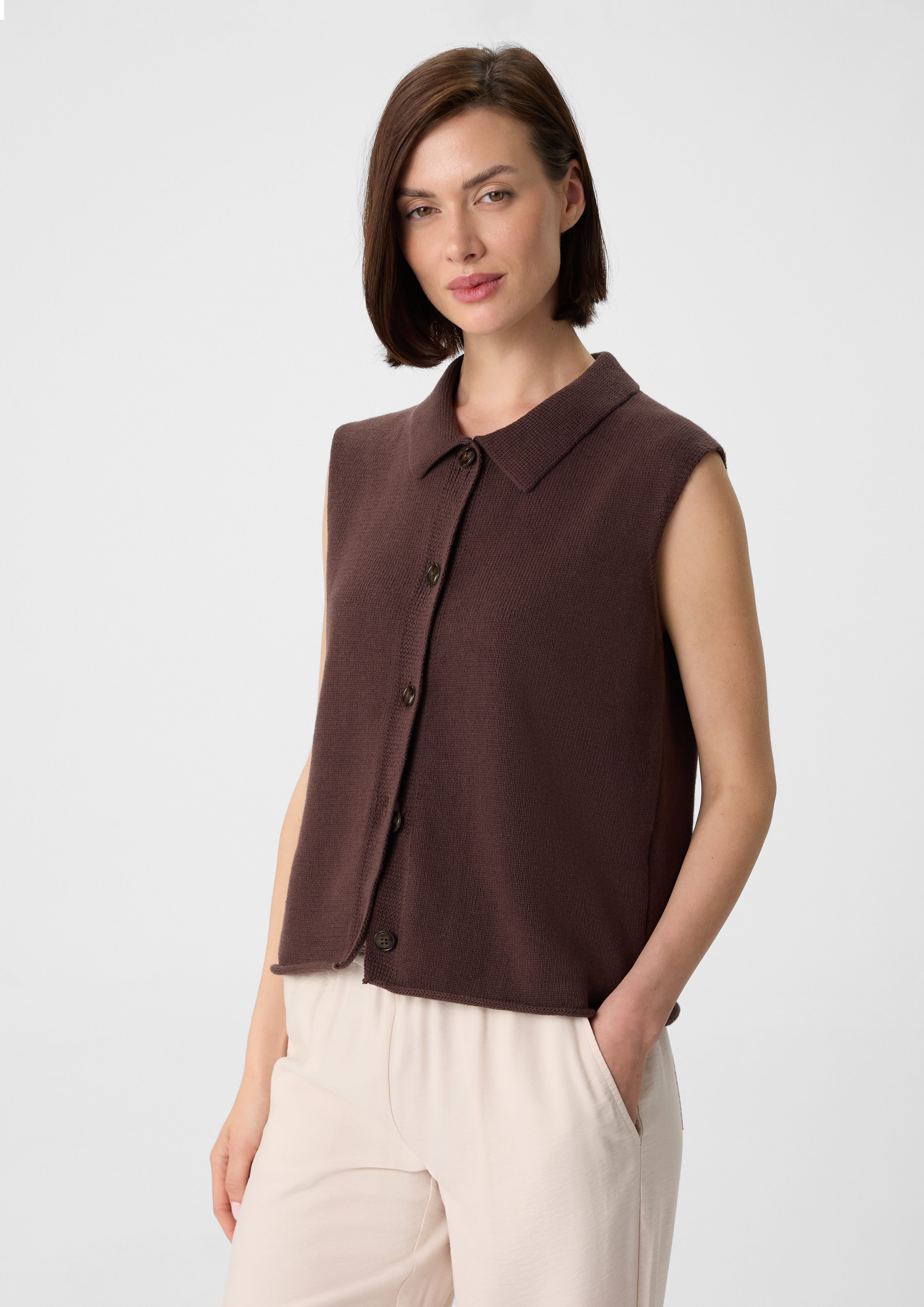 Strickjacke Strickweste aus Baumwollmix mit Umlegekragen