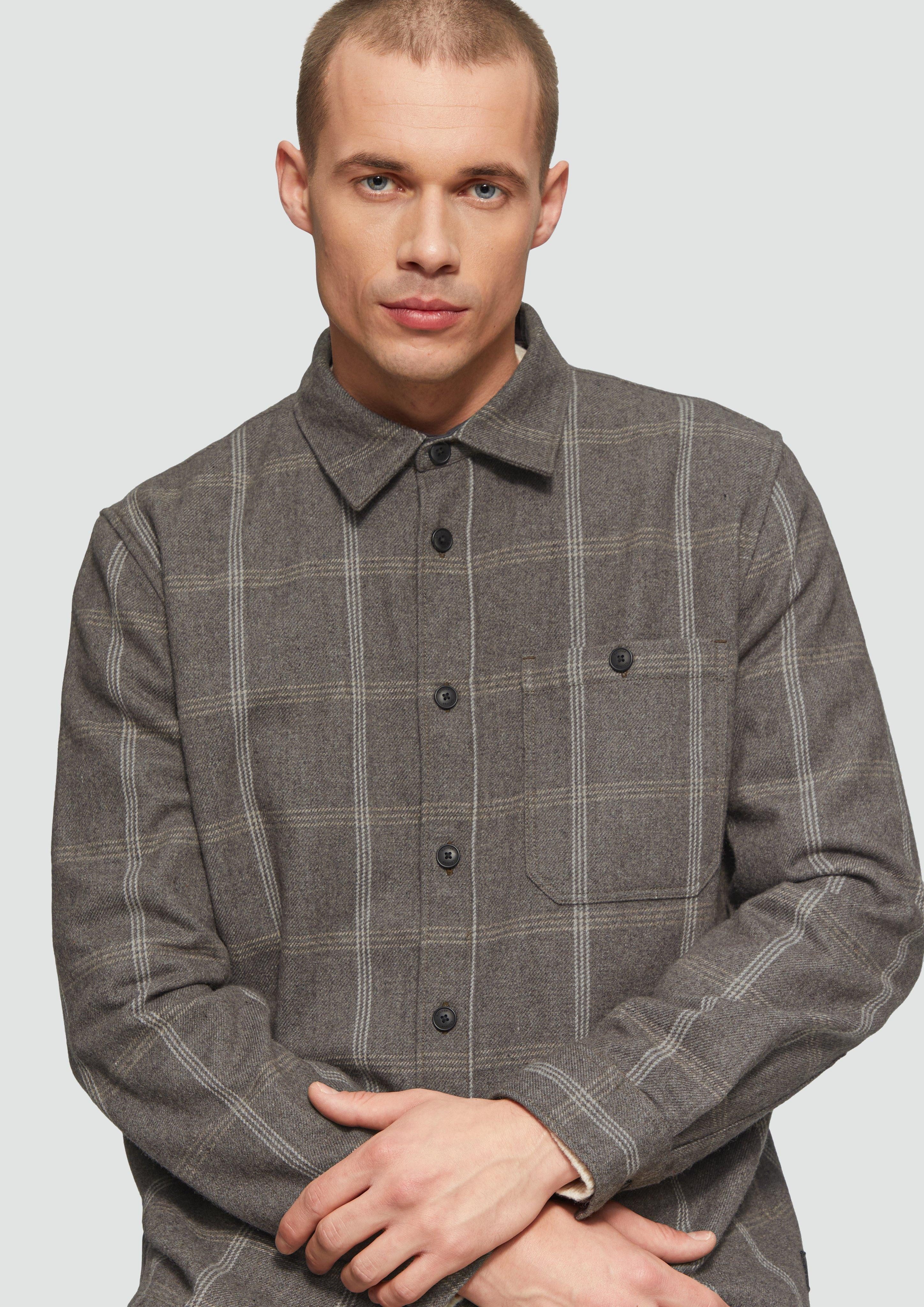 Langarmhemd Kariertes Overshirt aus Wollmix mit Brusttasche