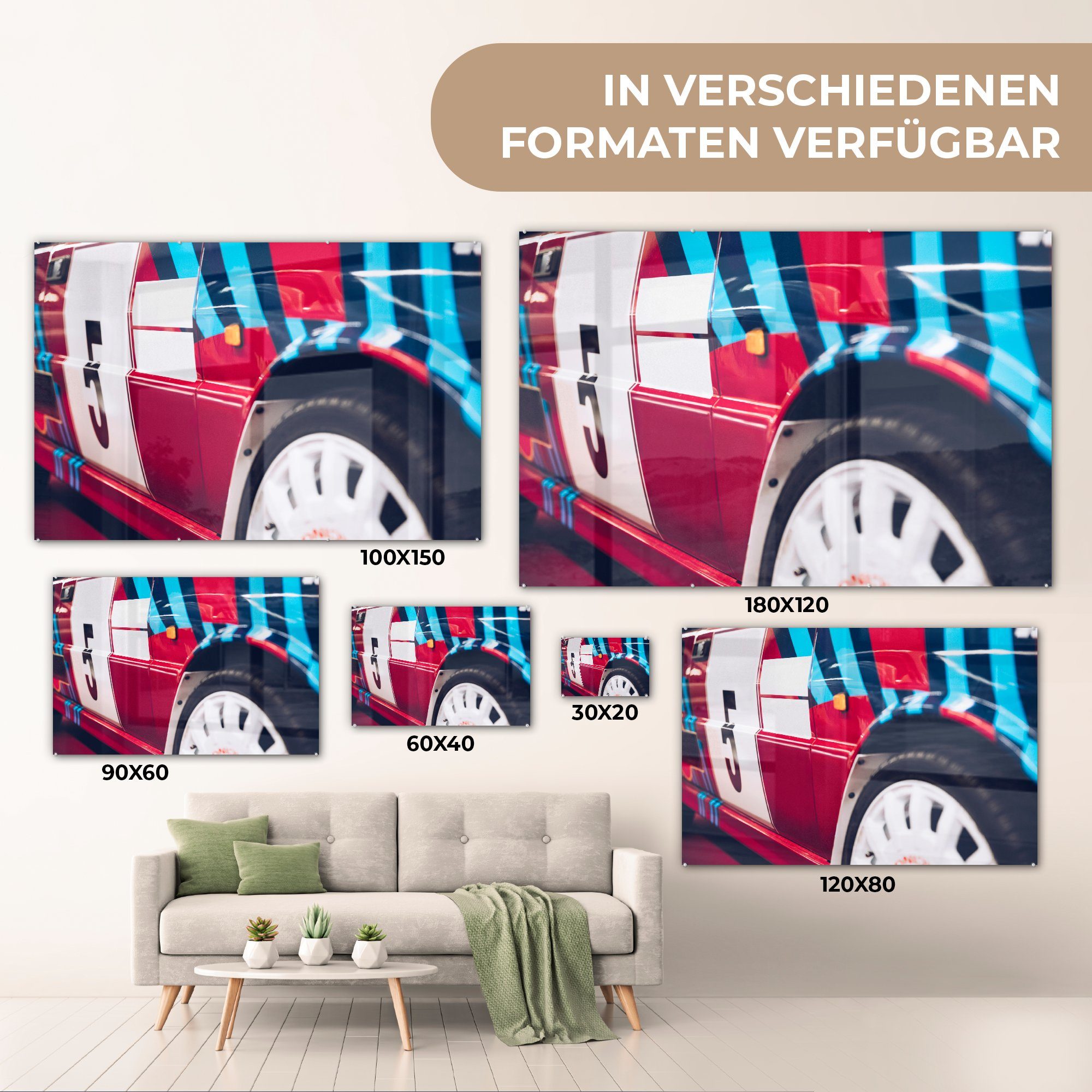 & MuchoWow Blau - St), (1 Rennwagen - Schlafzimmer Wohnzimmer Rot, - Acrylglasbilder Nummer Acrylglasbild