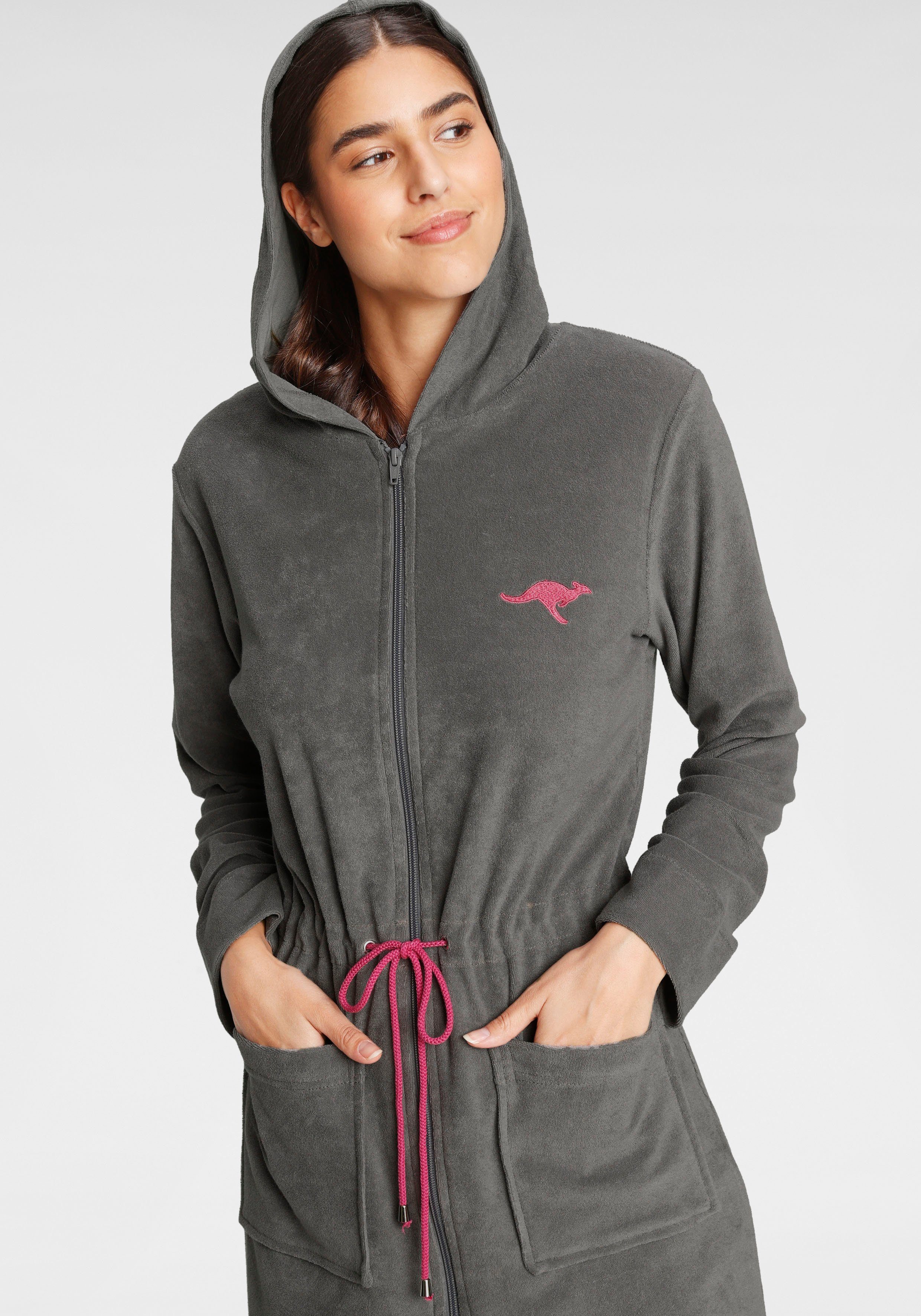 KangaROOS Damenbademantel Kira, ideal für Sauna & Spa, Hotelbademantel, Morgenmantel, Kurzform, Leichtfrottier, Kapuze, Reißverschluss, mit Bindekordel, kurz, Bademäntel für Damen, XS-3XL