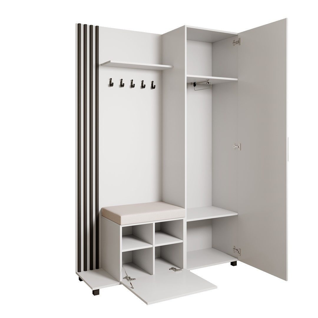 Beautysofa Garderoben-Set Livia – Design, Funktion und Ordnung in Perfektion, (Geräumiger Schuhschrank, mit praktischer Kleiderstange)