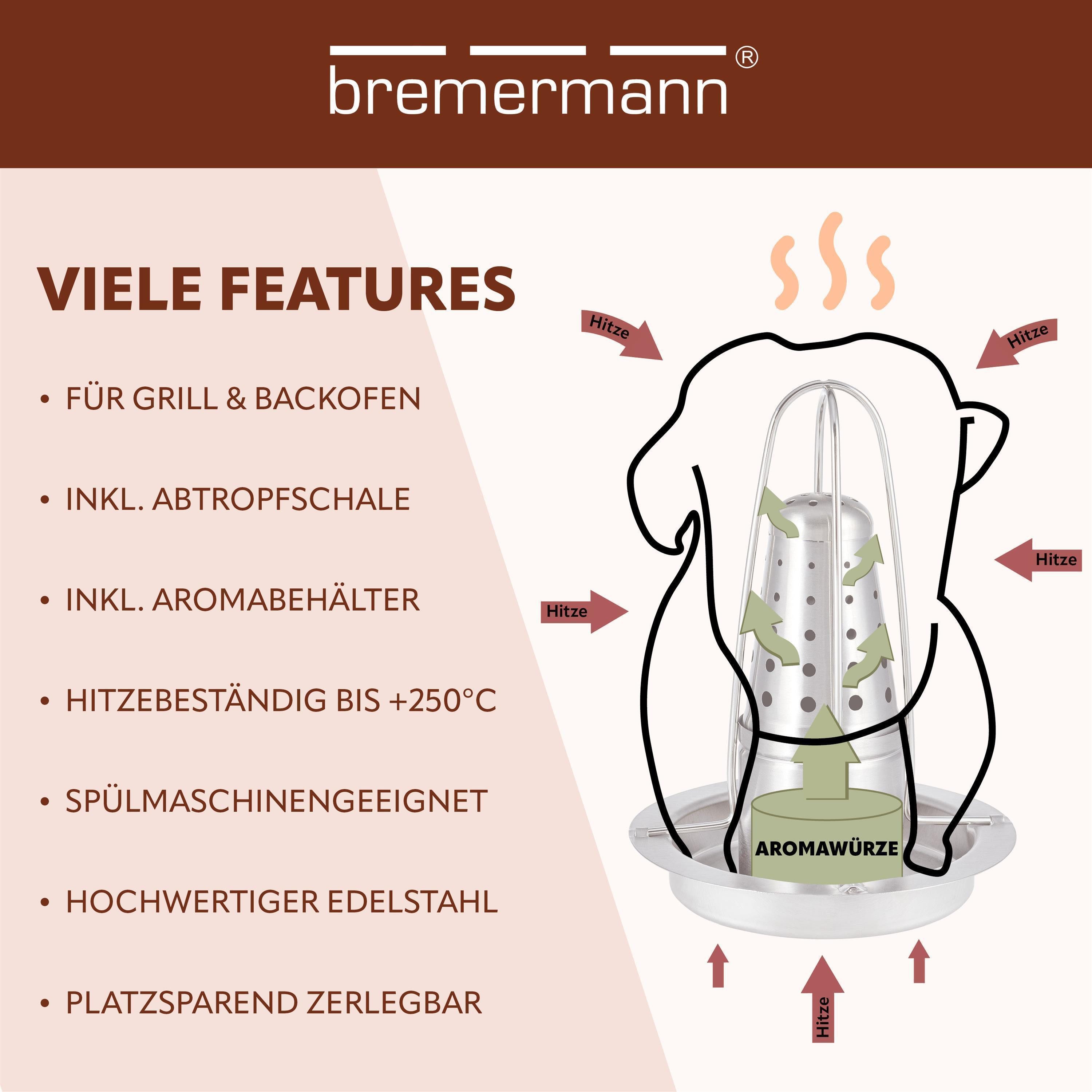 bremermann Hähnchenbräter 2x Hähnchengriller mit Aromabehälter, Hähnchenhalter, Edelstahl, (2-St) – Bild 5 von 5