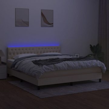 vidaXL Bettgestell Boxspringbett mit Matratze LED Creme 180x200 cm Stoff Bett Bettgestel