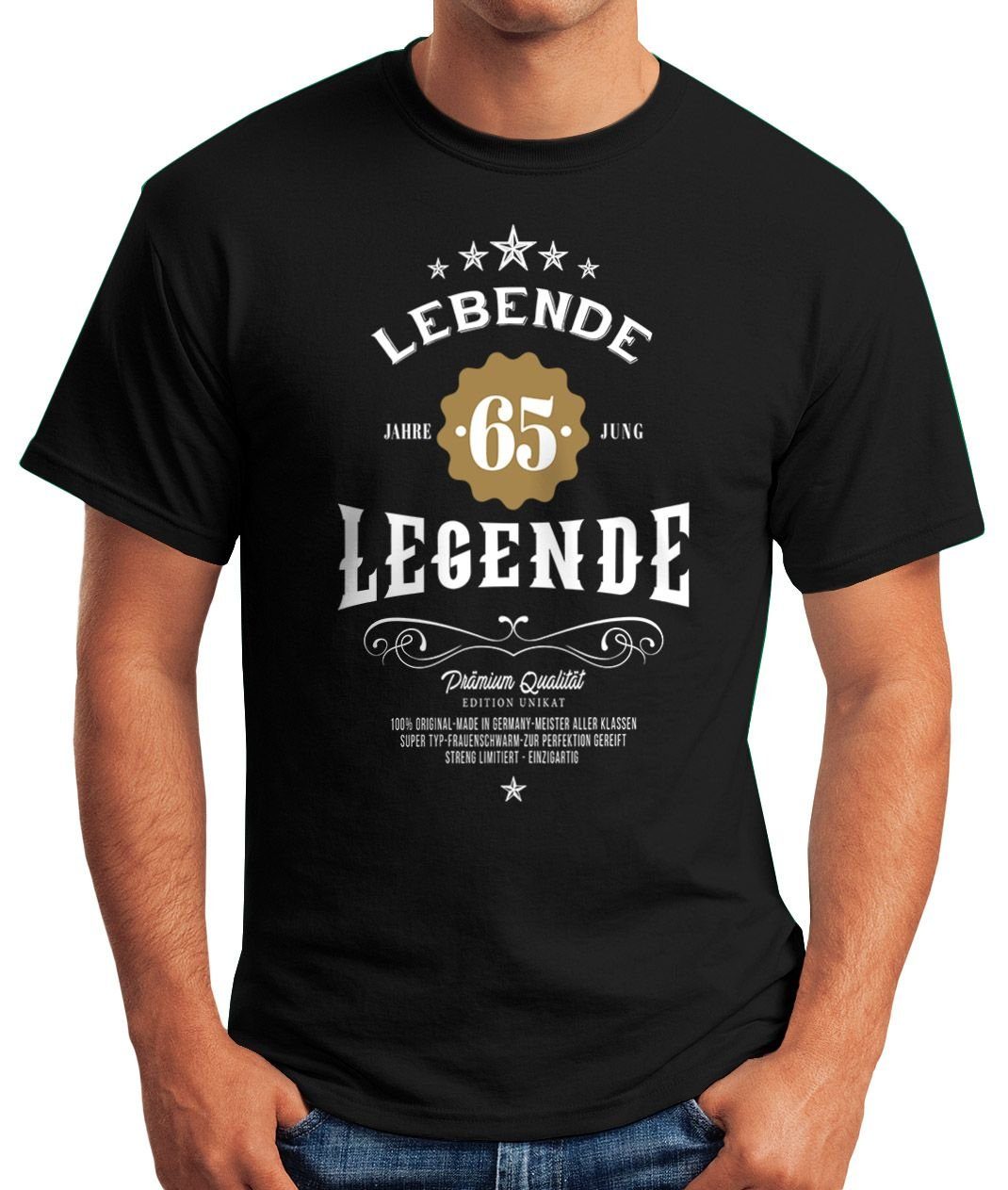 Lebende Geschenk Print Jahre schwarz mit Herren MoonWorks Moonworks® Legende 65 T-Shirt Print-Shirt Geburtstag 30-80 jung
