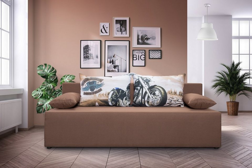 exxpo - sofa fashion 3-Sitzer, mit Schlaffunktion und Bettkasten, inkl.  loser Zier- und Rückenkissen, Rücken echt bezogen - frei im Raum stellbar