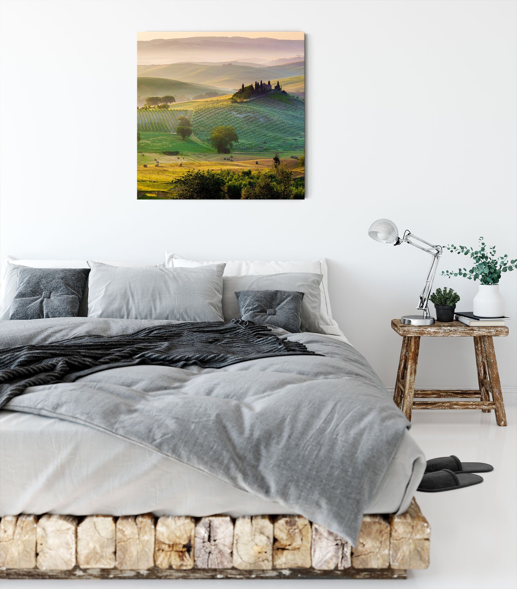 Leinwandbild St), fertig Zackenaufhänger inkl. Landschaft, Pixxprint Toskana Toskana Landschaft bespannt, Leinwandbild (1