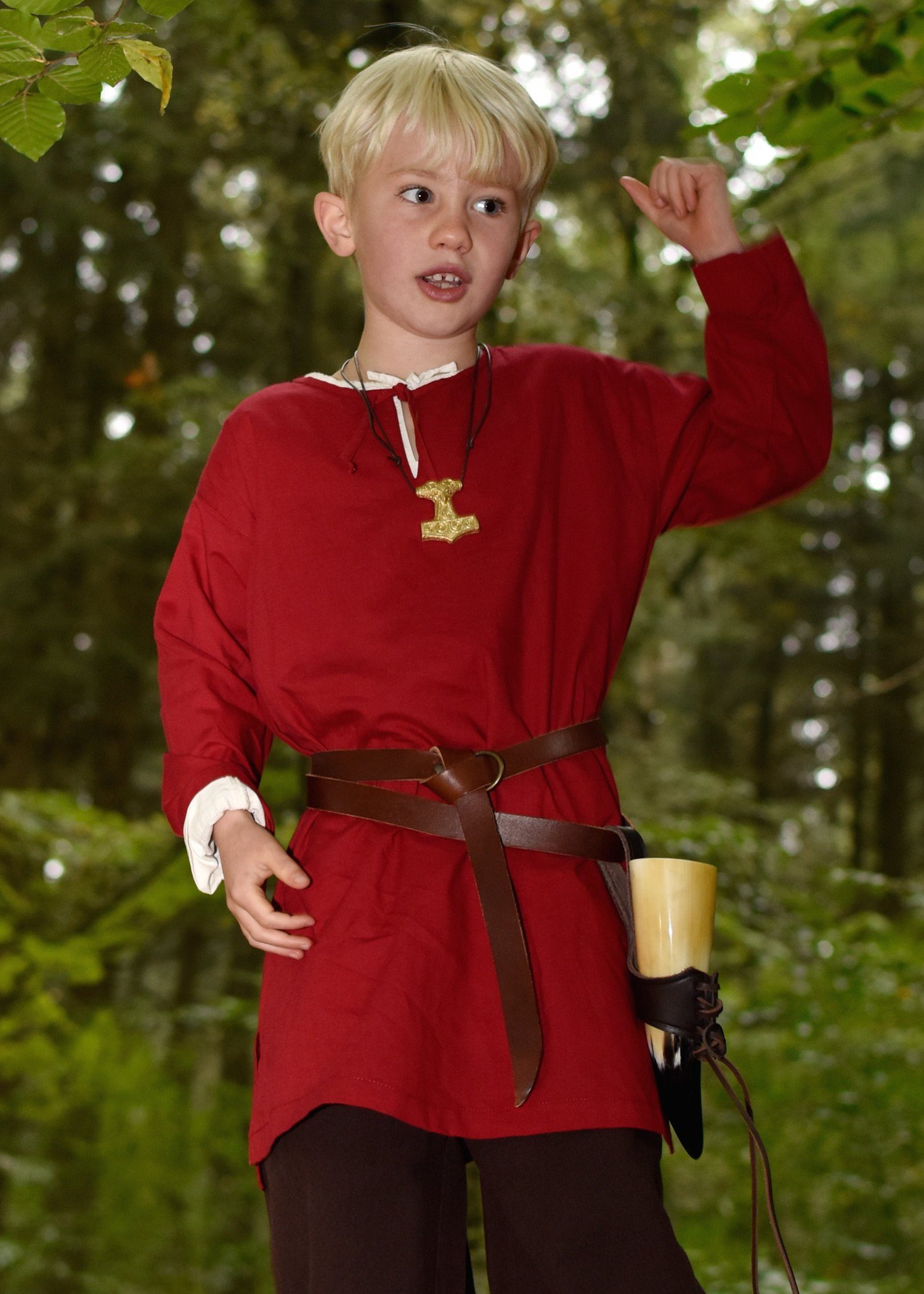Battle Merchant Ritter-Kostüm Langärmelige Mittelalter-Tunika Arn für Kinder, rot, Gr. 164