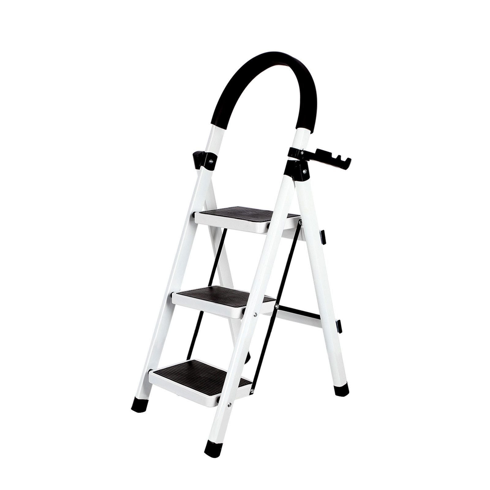 JEOBEST Trittleiter Stufenleiter, Klappleiter Tritthocker mit Handläufen, ( 3 Stufen) Sicherheitsleiter, Anti-Rutsch-stabilem und breitem Pedal