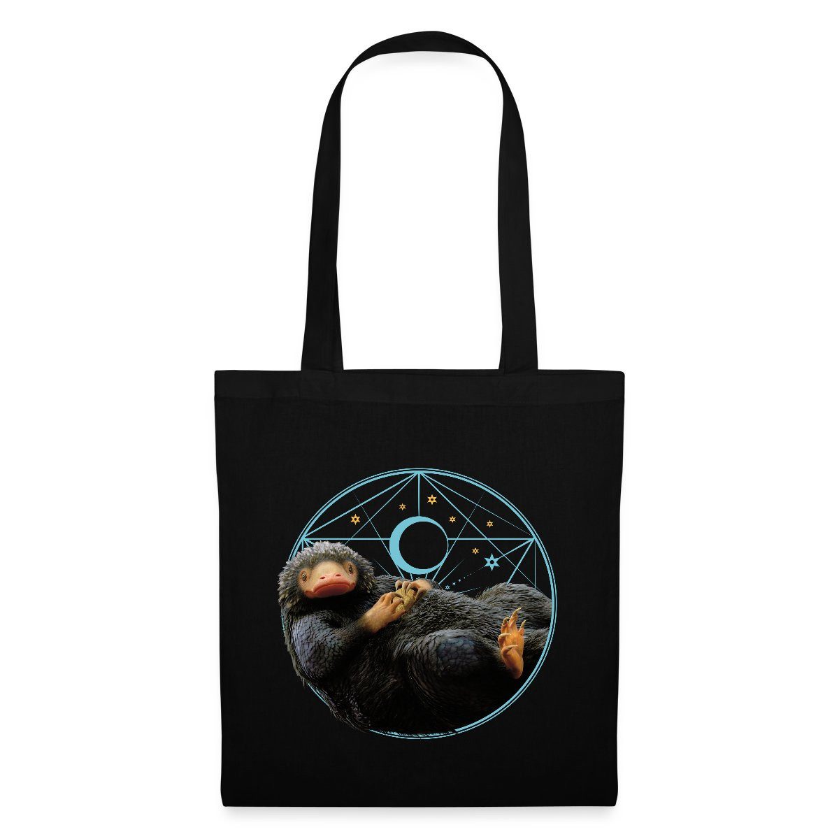 Spreadshirt Henkeltasche Phantastische Tierwesen Niffler mit Münze Geschenk Stoffbeutel (1-tlg)