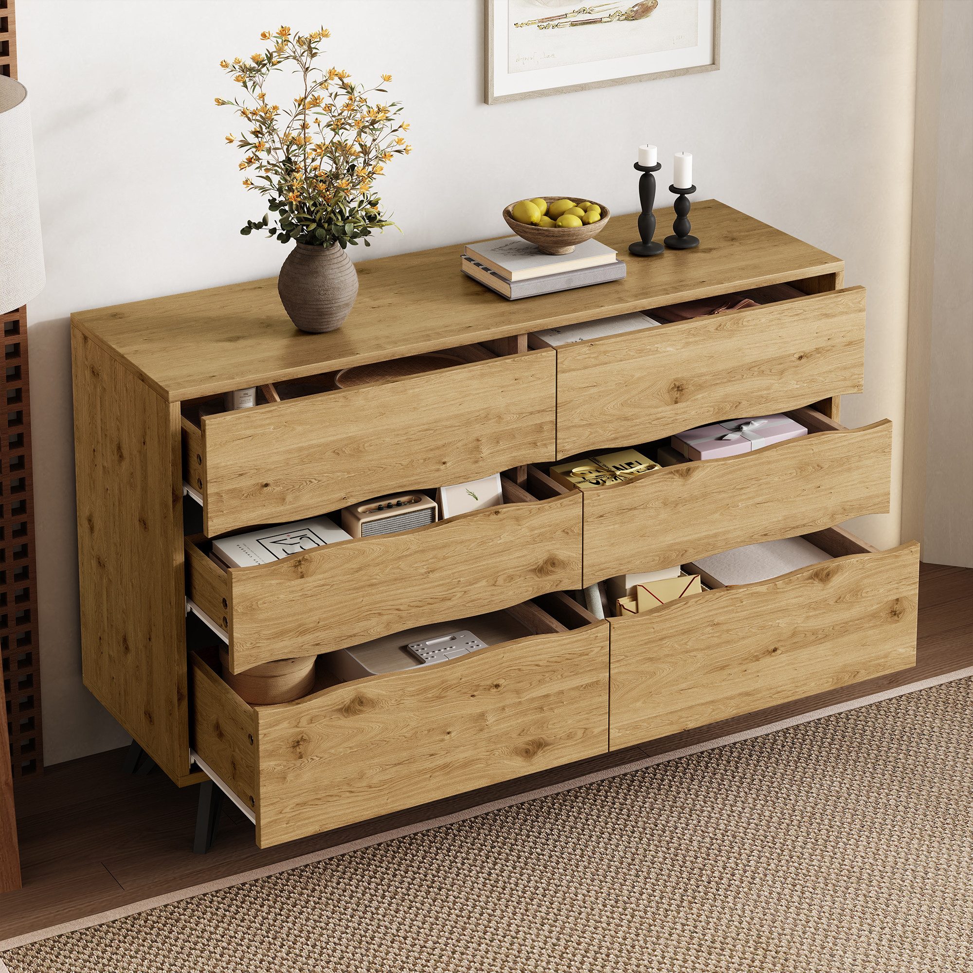 Merax Sideboard in Holzoptik (Für Wohnzimmer, Esszimmer & Flur, 1 St., 120x günstig online kaufen