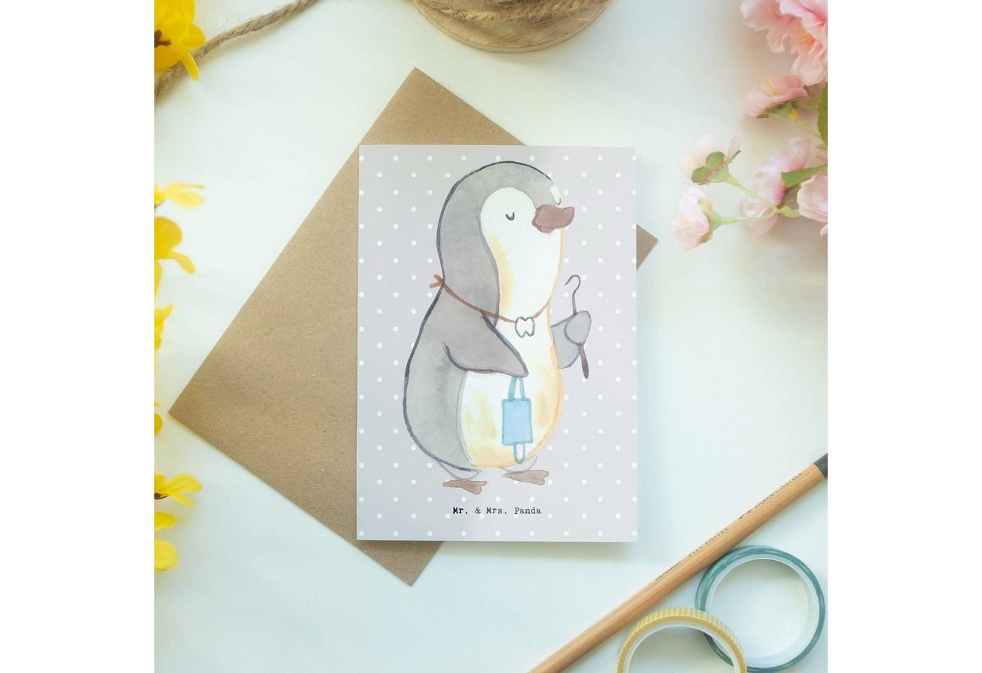 Thumbnail - Mr. & Mrs. Panda Grußkarte Zahntechniker Herz - Grau Pastell - Geschenk, Karte, Hochzeitskarte, Handgefertigt