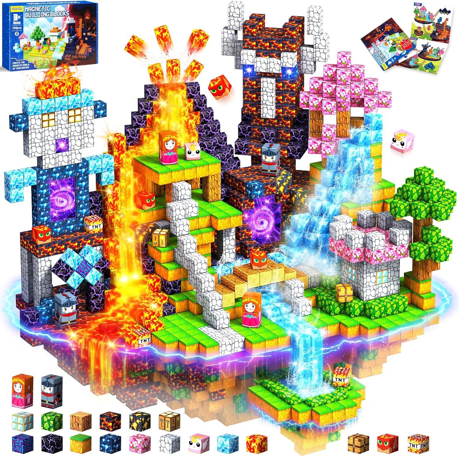 POPOLIC Magnetische Bausteine,150 Teile Magnetbausteine Magnetspielzeug Magnetspielbausteine, (1 St., Magneten Kinder,Magnetische Bauwelt Spielzeug Magnetblöcke), für Kinder ab 3 4 5 6 7 8 9 10 Jahre,Baue Mine Magnet Welt