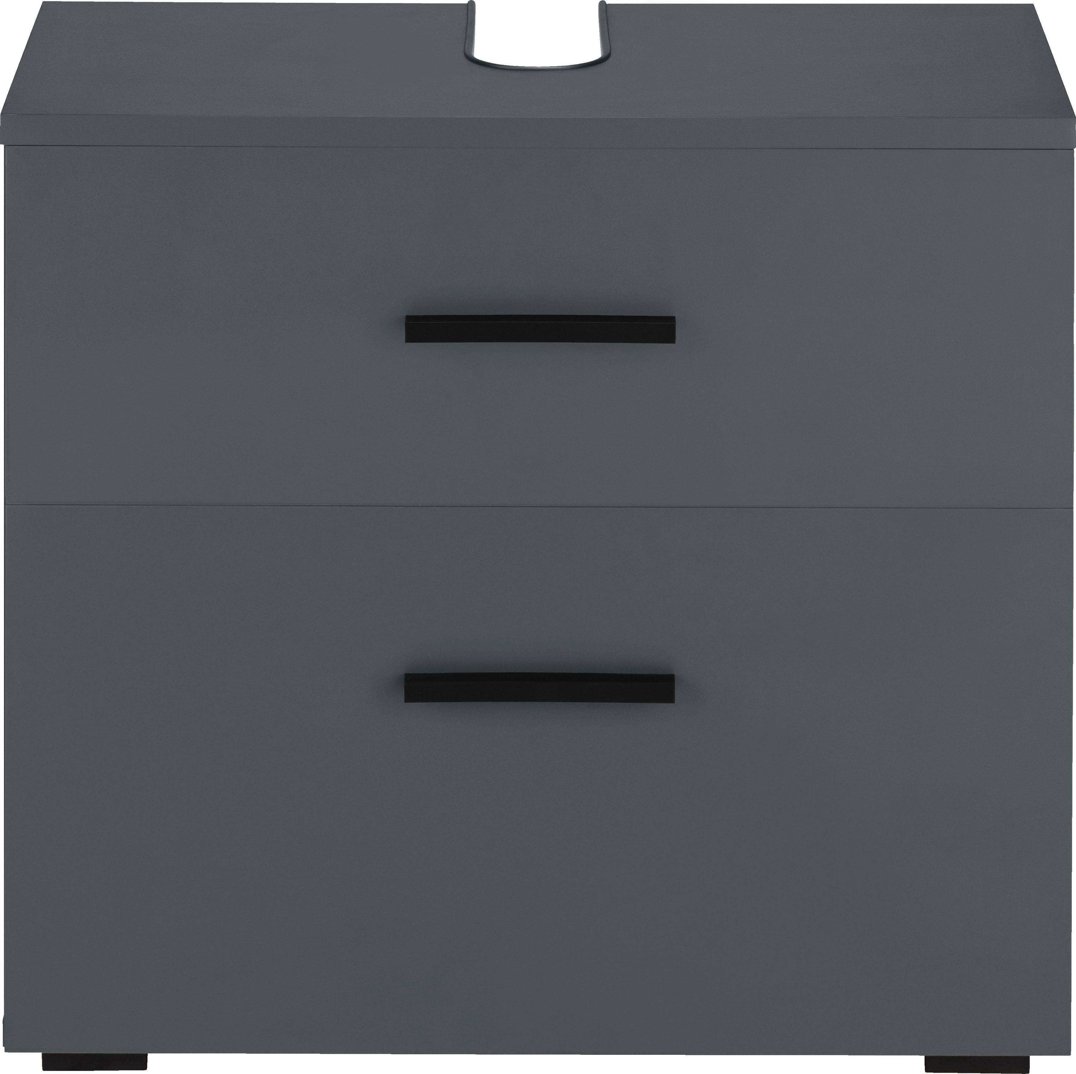 welltime Waschbeckenunterschrank Skara mit Klappe und Schubkasten, schwarze Griffe, Breite 60 cm, Höhe 55 cm – Bild 2 von 5