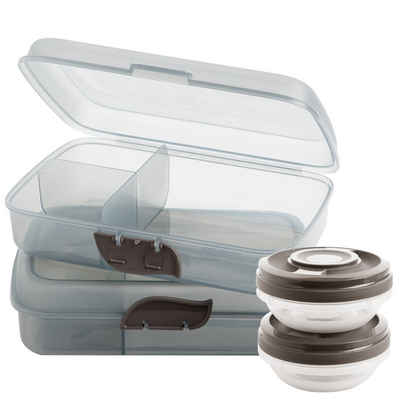 Centi Lunchbox Brotdosen / Lunchboxen, mit Fächern und Klickverschluss, Kunststoff, (4-tlg., 2 Stück+2 Schraubdeckeldosen), Brotdose mit Fächern und Clickverschluss