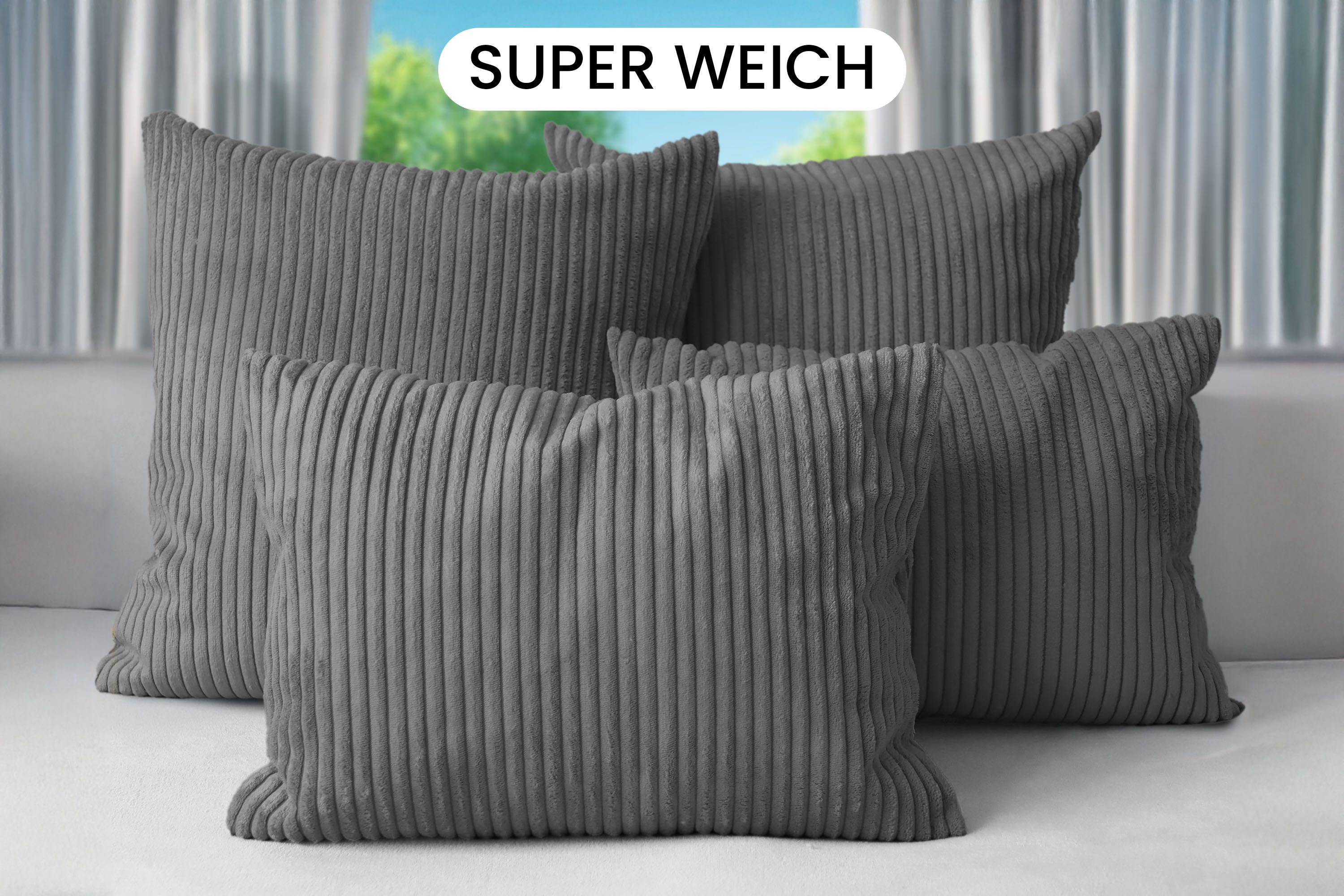 Amilian Dekokissen Sofakissen Cord-Optik 4er Set mit Füllung 2x 40x40 + 2x 35x45 cm, mit Füllung, Hotelverschluss, formstabil