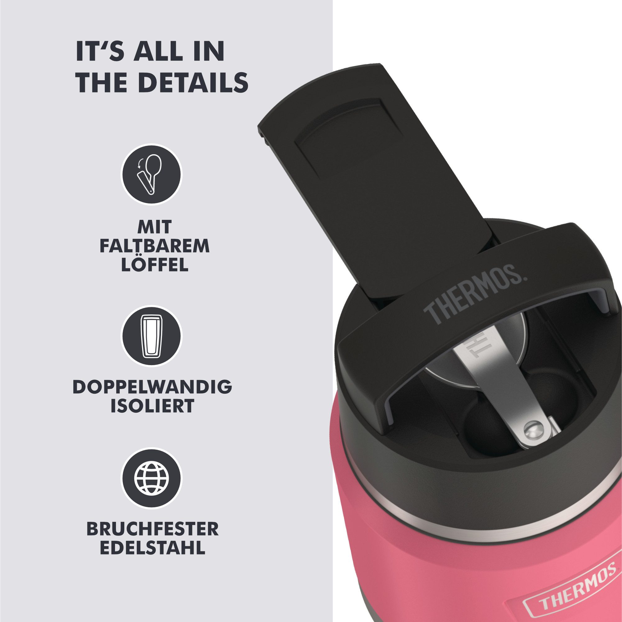 THERMOS Thermobehälter ICON FOOD JAR, Thermobehälter für Essen, spülmaschinenfest, Edelstahl, Kunststoff, Silikon, (1-tlg), 0,35l, 12h heiß & 16h kalt, dicht &  – Bild 3 von 5