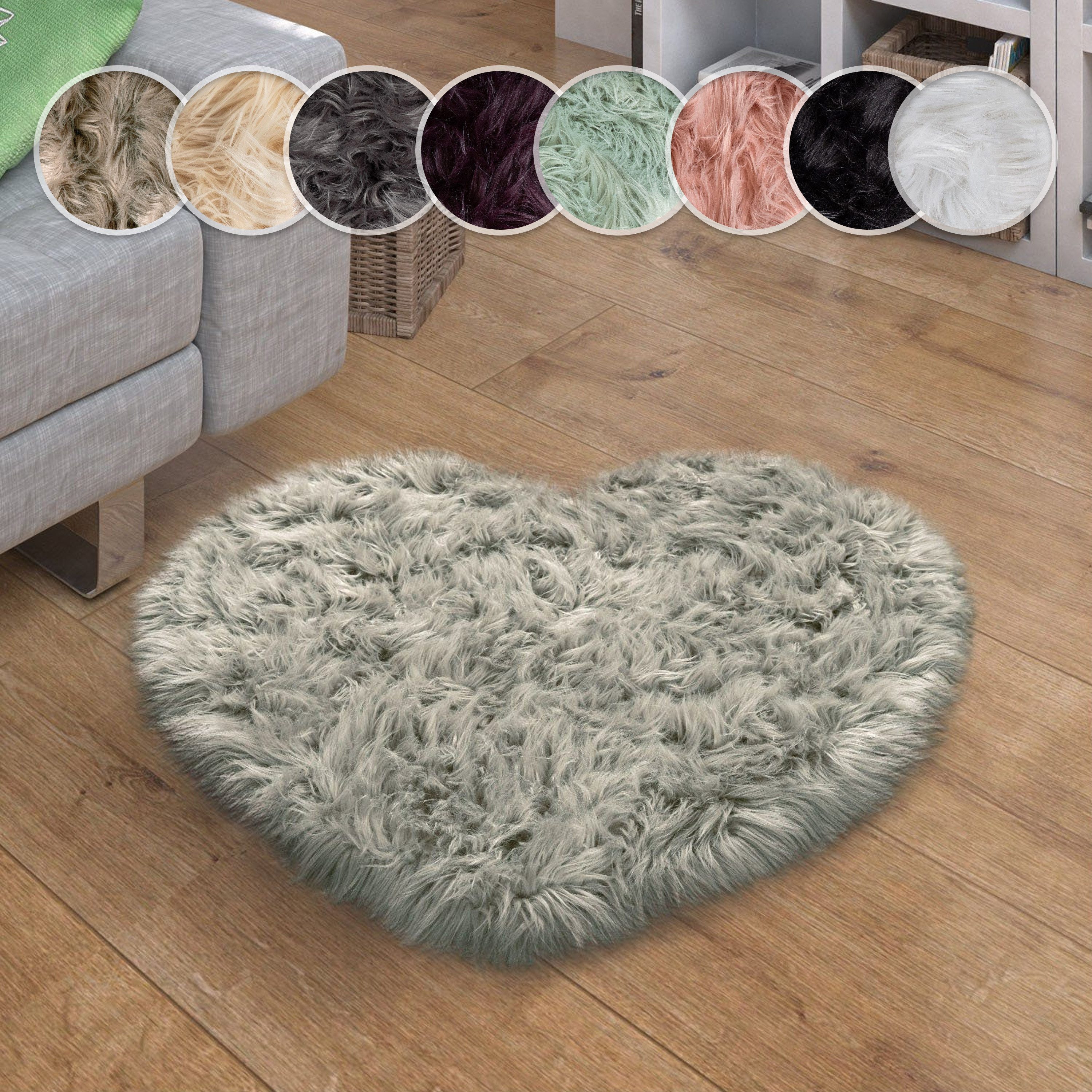 Paco Home Fellteppich Playa 960, herzförmig, Höhe: 64 mm, Kunstfell, Flokati-Optik, Hochflor, weich und flauschig, Uni-Farben