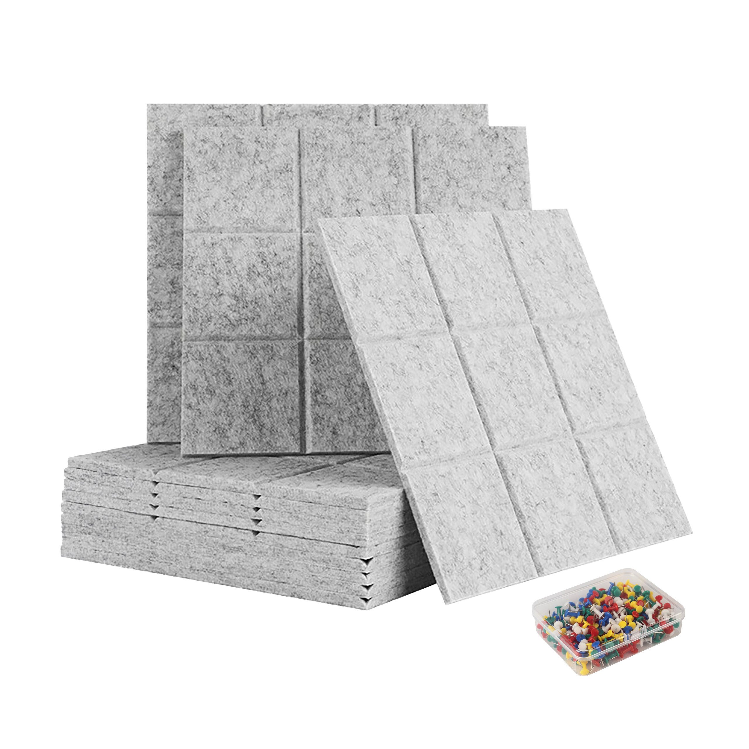 relaxdays Pinnwand 12x selbstklebende Filzpinnwand Quadrate, (12-tlg), grau