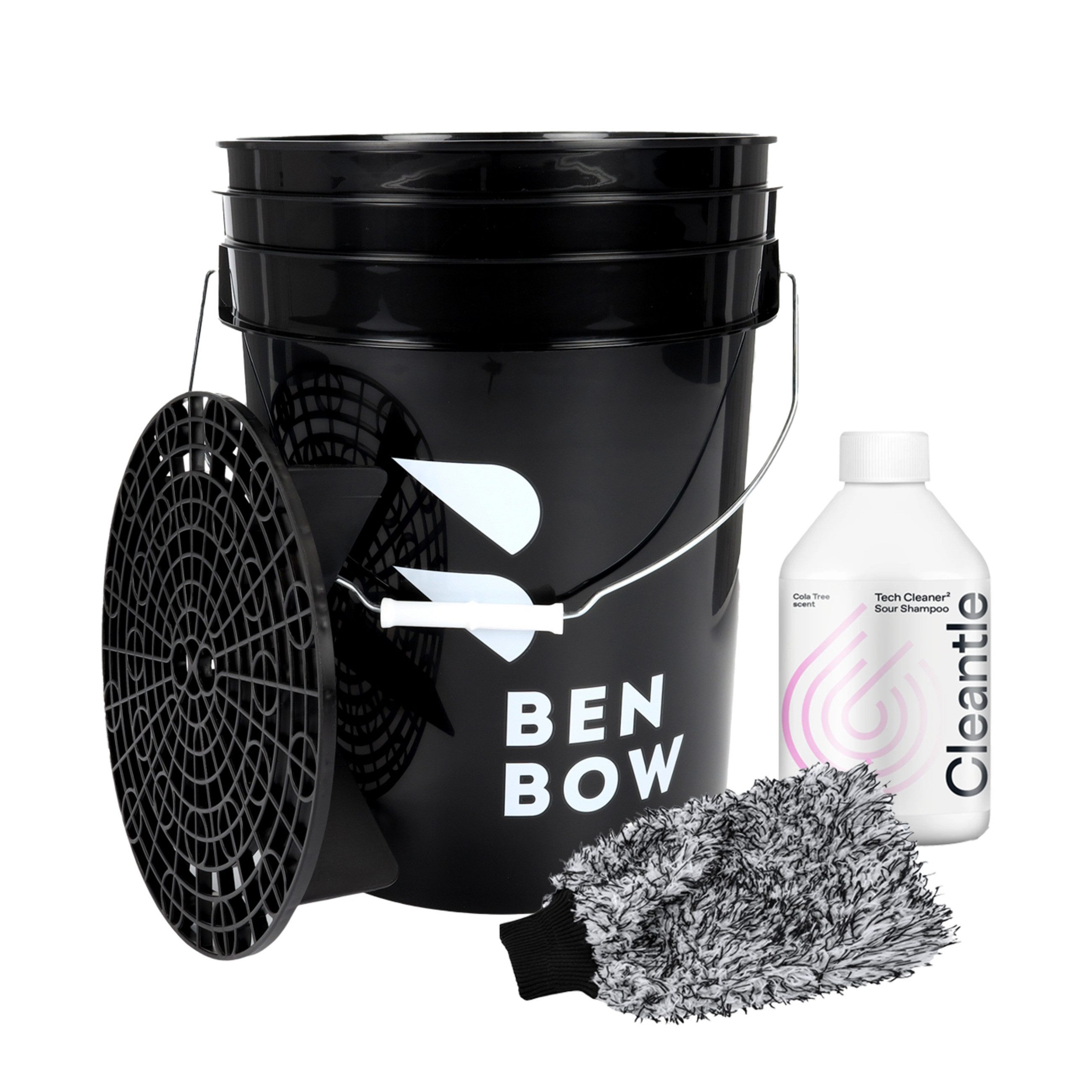 BENBOW BenBow: Autowäsche-Set: 20-Liter-Wascheimer mit Zubehör Auto-Reinigungsmittel (20L Wascheimer Schwarz + Schmutzsieb + Waschhandschuh + 1L Autoshampoo)