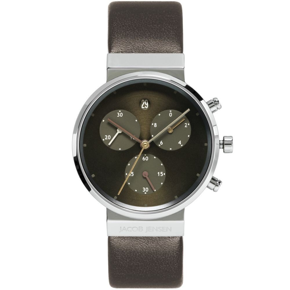 Jacob Jensen Titanuhr JACOB JENSEN Damen Armbanduhr CHRONO 614 braun D. 33 mm Lederband