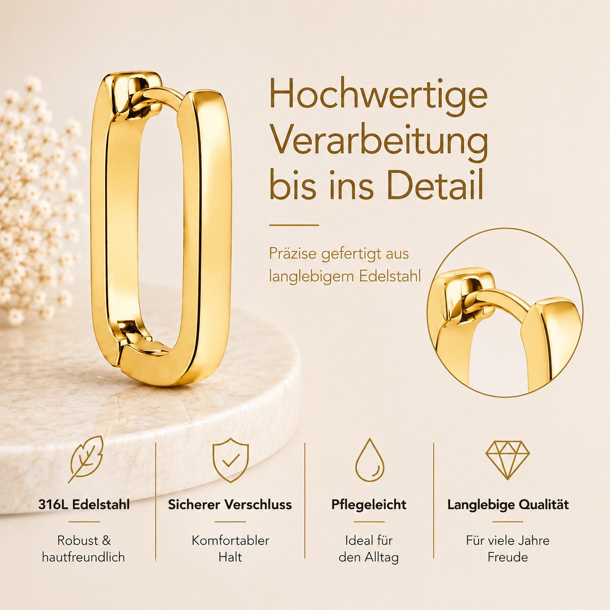 XCOAST Ohrhänger-Set Damen-Ohrringe aus Edelstahl – 18K Gold, hypoallergen, edel & zeitlos (Edelstahl 316L hochwertig, 2-tlg., Geschenkidee Ohrringe Damen), 18K vergoldet edel, hypoallergen hautfreundlich, farbbeständig