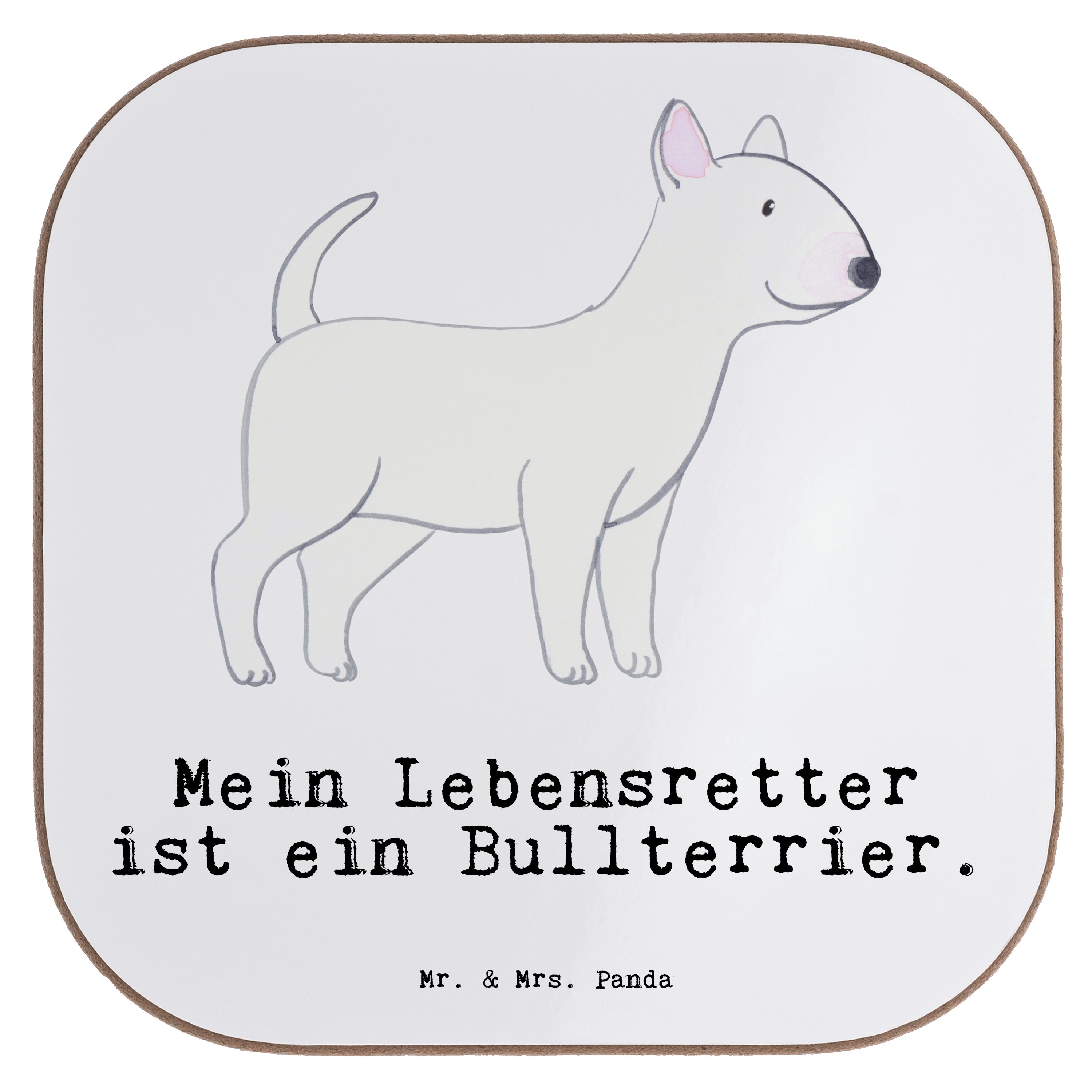 Mr. & Mrs. Panda Getränkeuntersetzer Bullterrier Lebensretter - Weiß - Geschenk, Getränkeuntersetzer, Hund, 1-tlg.