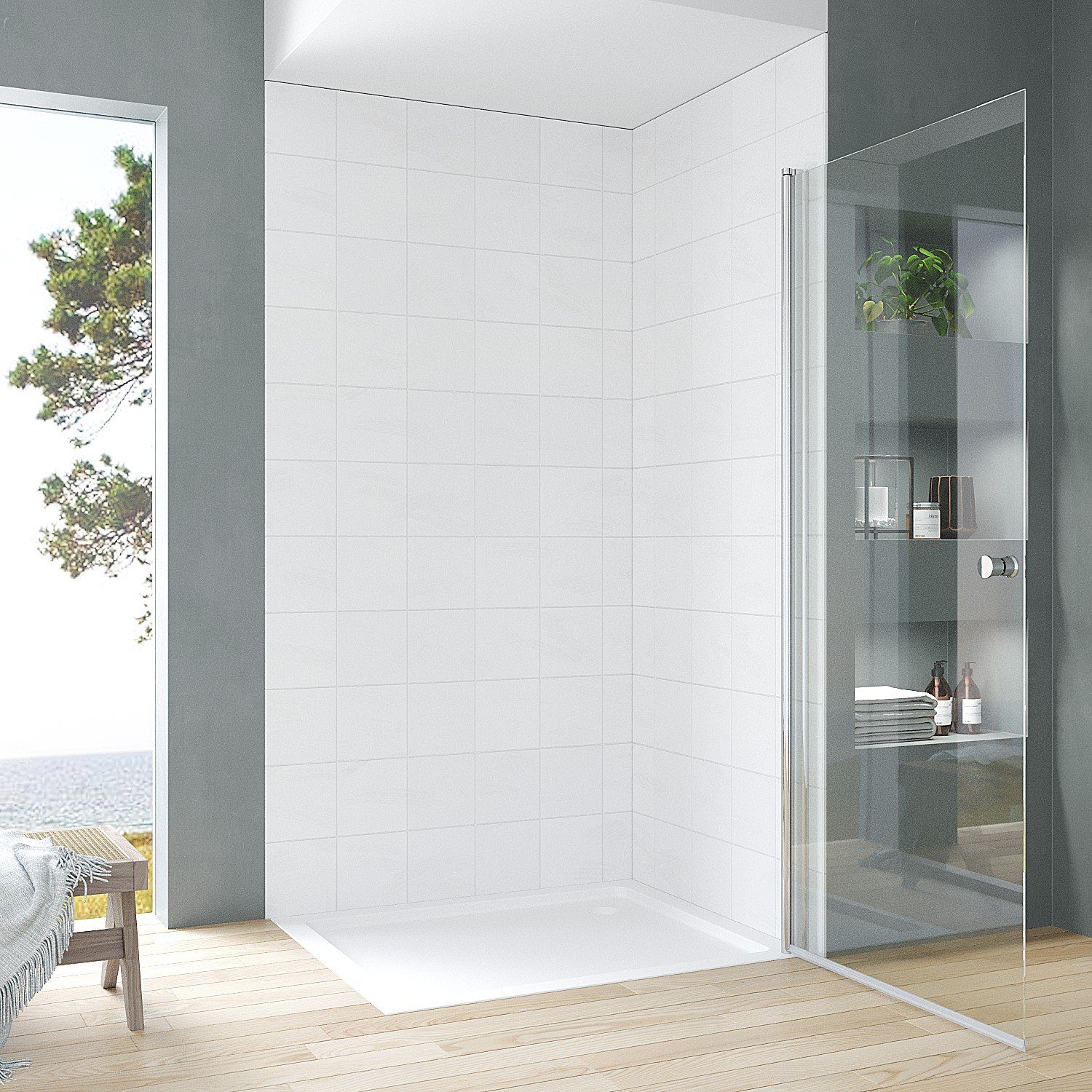 AQUABATOS Duschwand 65x187 70x187 75x187 80x187 85x187 90x187 95x187 cm Walk in Dusche, 5 mm starkes Sicherheitsglas (ESG), (Duschtrennwand Glas Duschabtrennung Drehtür Schwingtür Glaswand Duschkabine offen), Hebe-Senk-Mechanismus