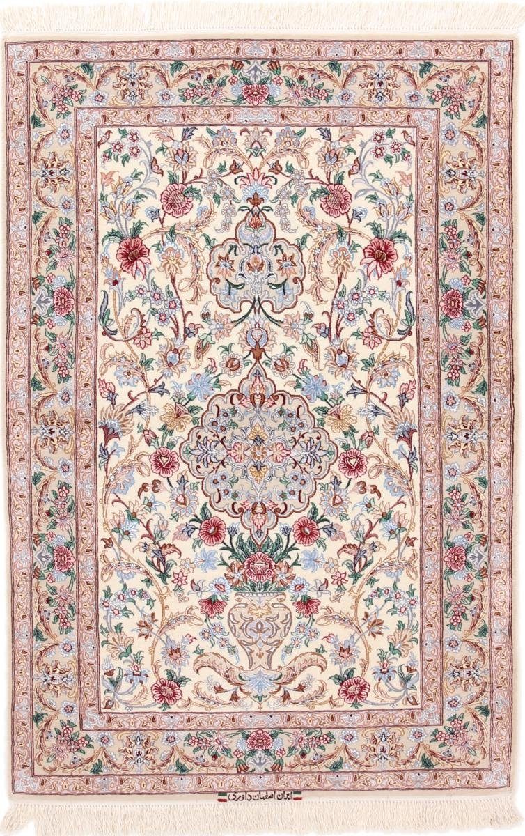 Orientteppich Isfahan Seidenkette 104x161 Handgeknüpfter Orientteppich, Nain Trading, rechteckig, Höhe: 6 mm