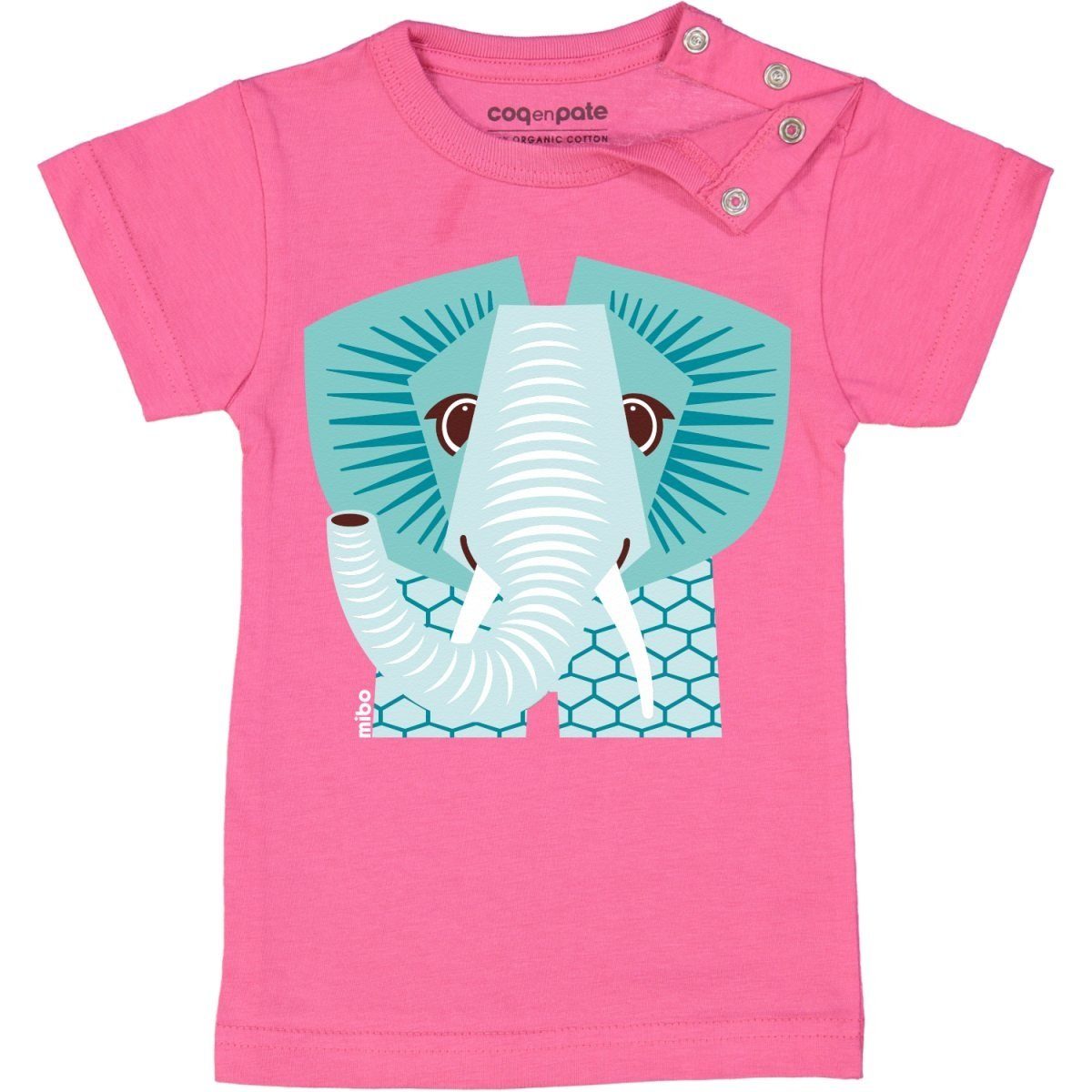 COQ EN PATE T-Shirt Kurzarm T-Shirt Elefant 1 Jahr Kinder Rosa Unisex beidseitig bedruckt