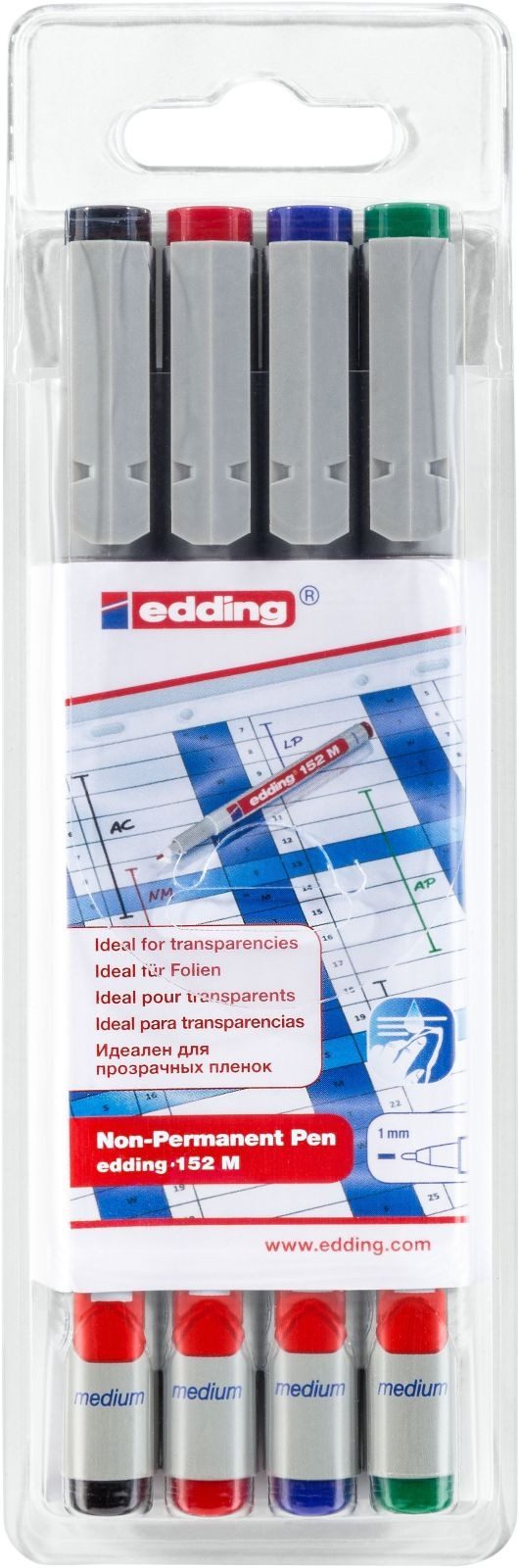 edding Folienstift OHP-Marker edding 152 M non-permanent 1mm schwarz, rot, blau, grün VE=