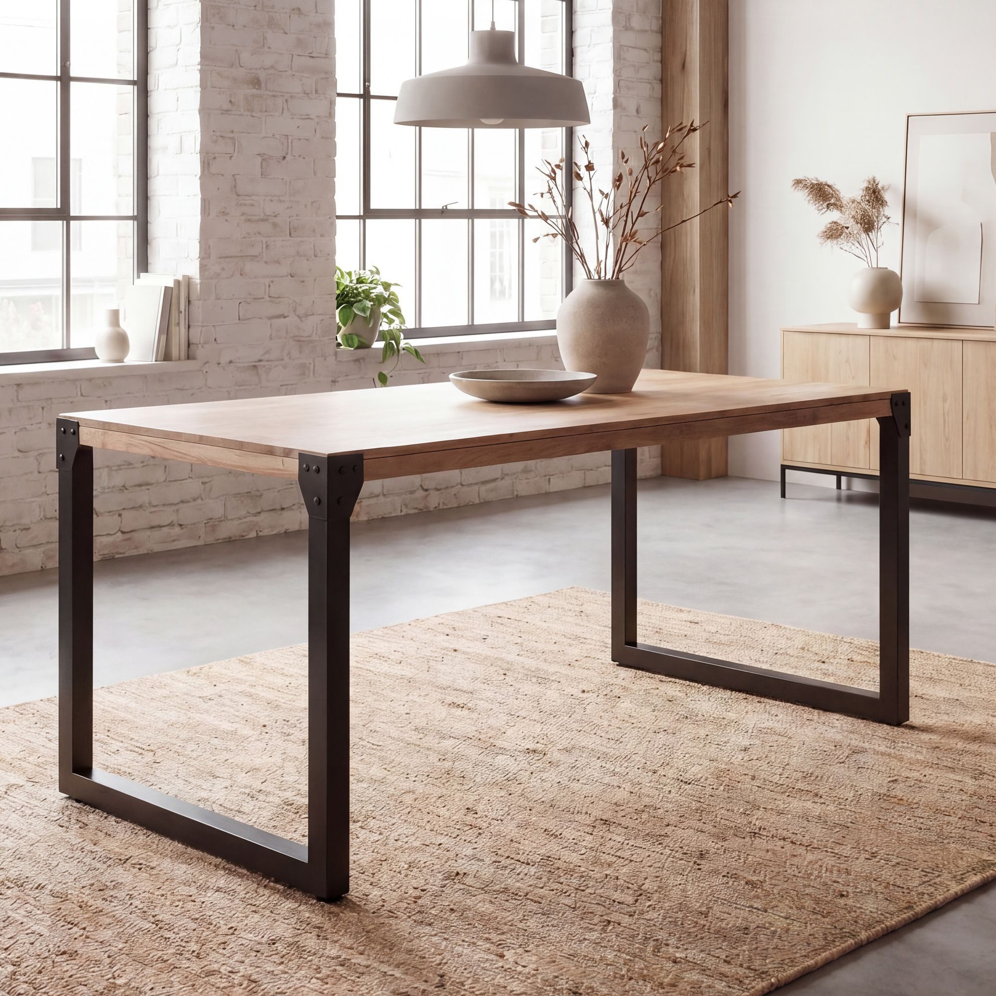 FINEBUY Esstisch FB60607 180cm rechteckig Akazie Massivholz Esszimmertisch Industrial (Holztisch Esszimmer Modern, Esszimmertisch Groß), Akazie Massivholz Rechteckig, 180x90x76 cm, Modern