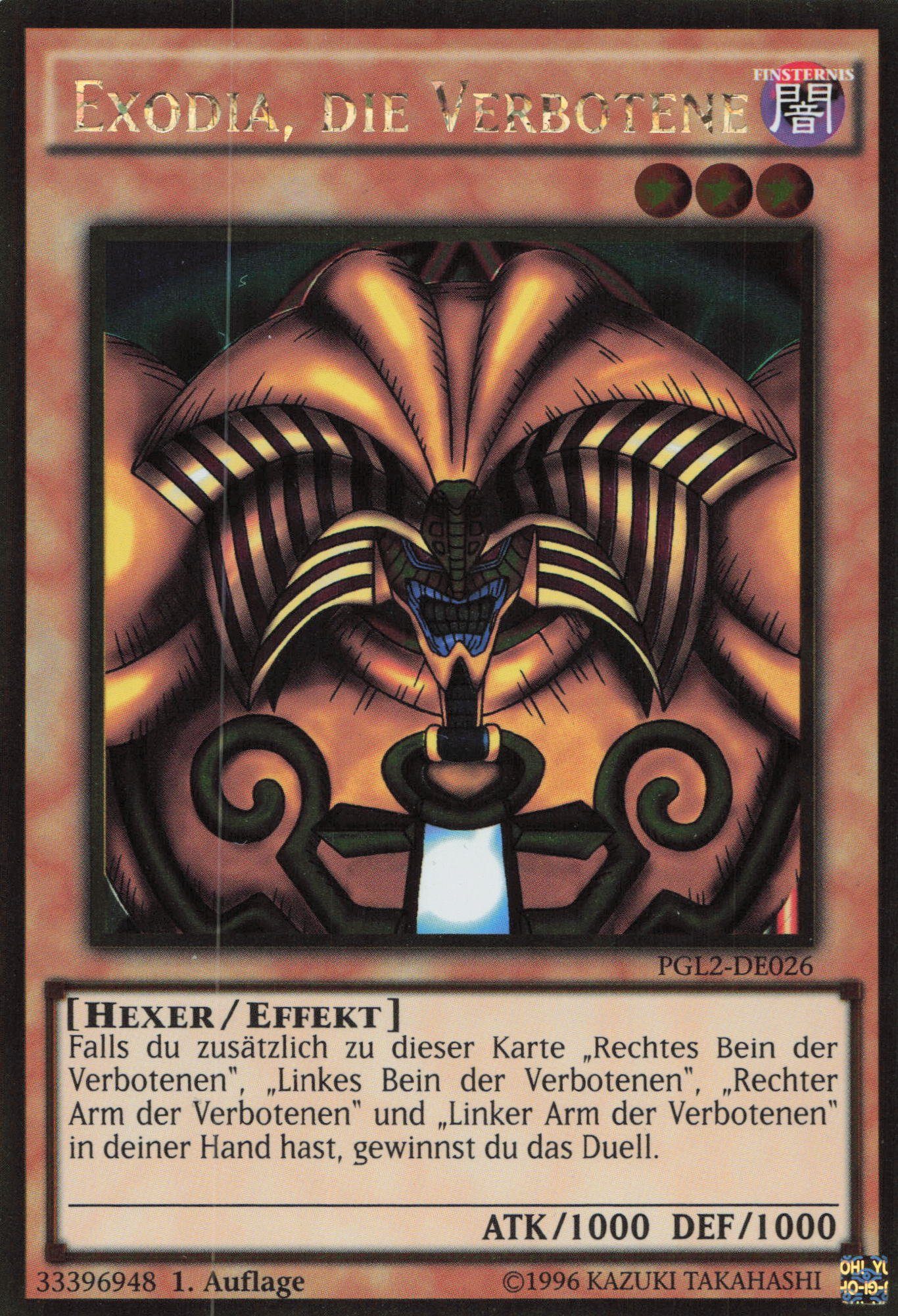 ReCollectibles Sammelkarte YuGiOh Karte Exodia, die Verbotene, YuGiOh! Karte PGL2DE026 Gold Rare