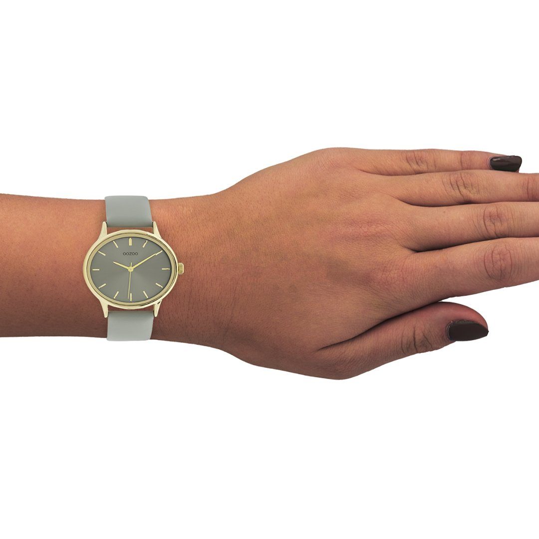 OOZOO Quarzuhr Damenuhr C11050 Oval Hellgrau Gold Lederband 42 mm günstig online kaufen