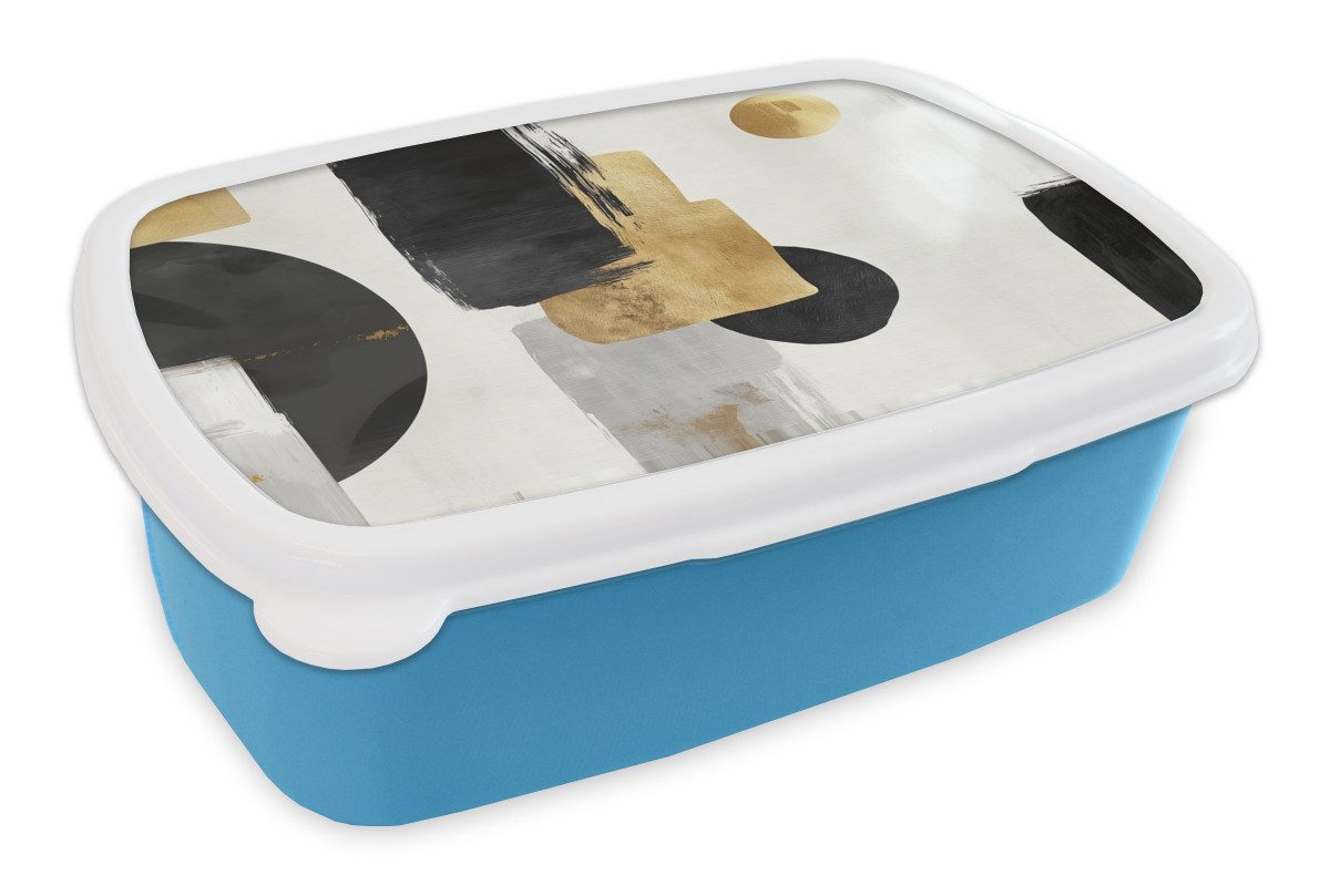 MuchoWow Lunchbox Gold - Rechtecke - Kreise - Abstrakt, Kunststoff, (2-tlg), Brotdose, Lunchbox, Brotbox für Kinder und Erwachsene