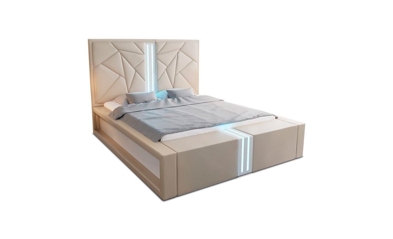 Sofa Dreams Boxspringbett Imperia Bett Kunstleder Premium Komplettbett mit LED Beleuchtung beige-weiß