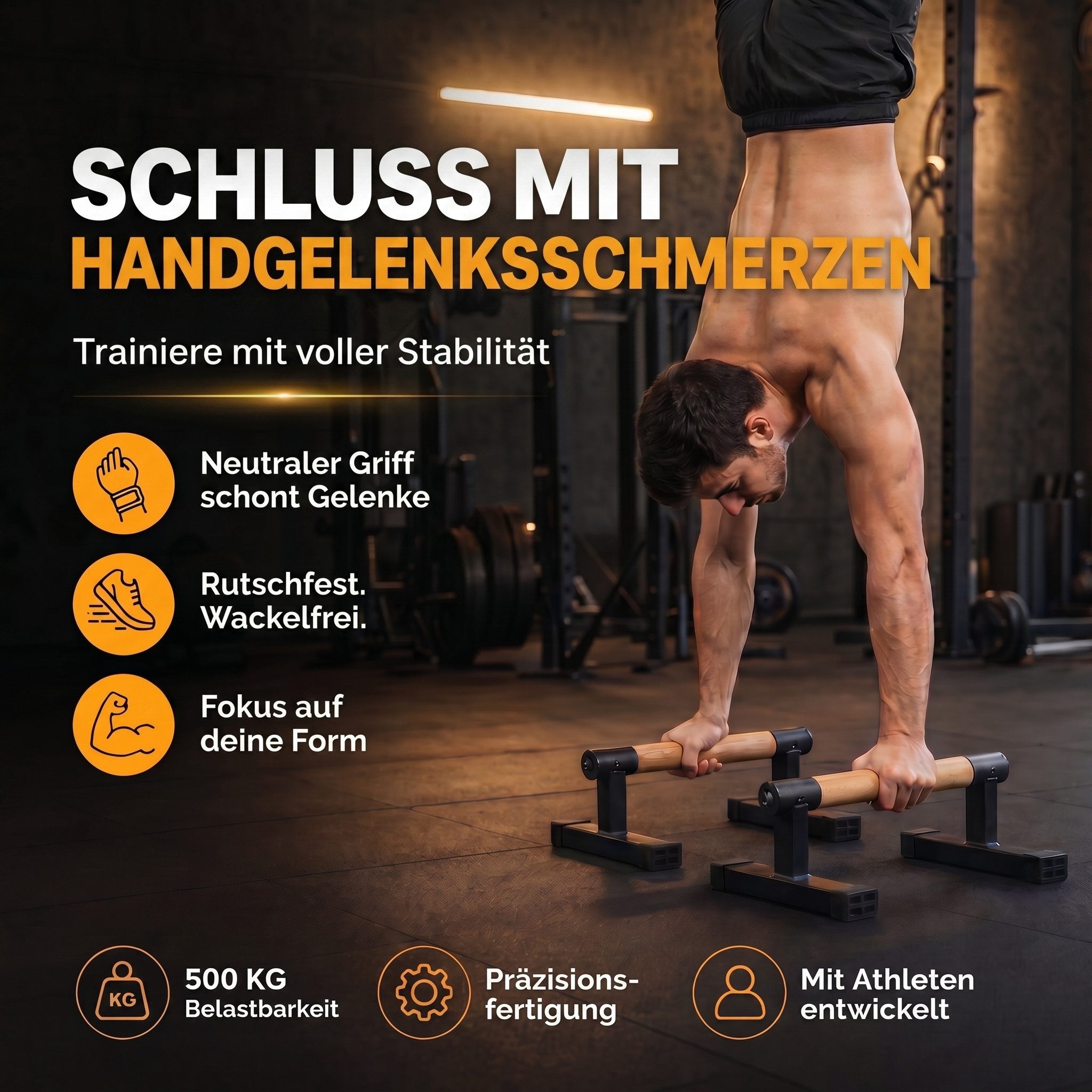 Body & Mind Liegestützgriffe Fitnesstraining-Liegestützgriffe – Handgelenkschonende (Holzgriffe für Ganzkörper-Training, Kompakte Trainings-Griffe), inkl. Gratis E-Book