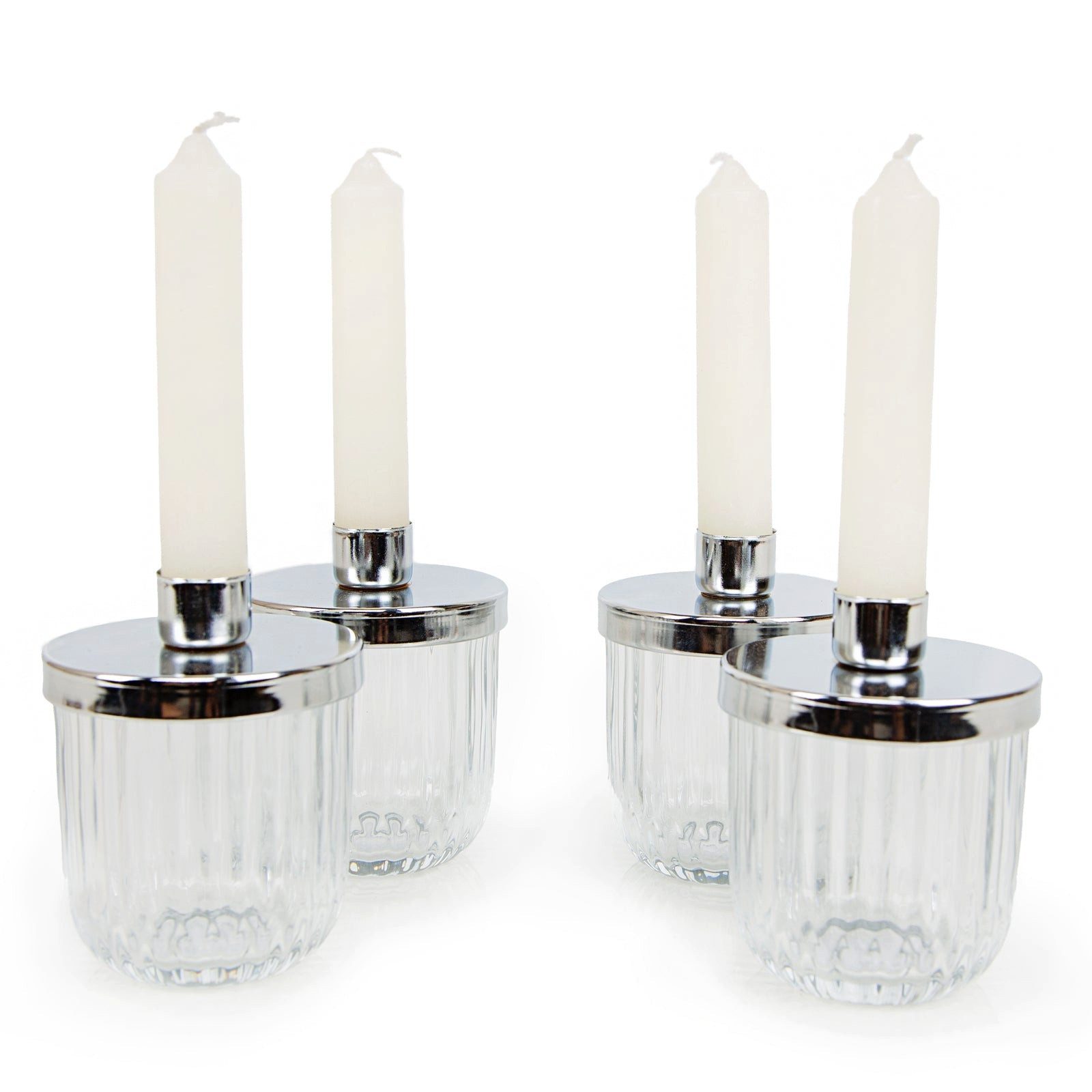 Logbuch-Verlag Geburtstagskarten 4 Stabkerzenhalter Deko Glas Hochzeit festlich Silber 10 cm