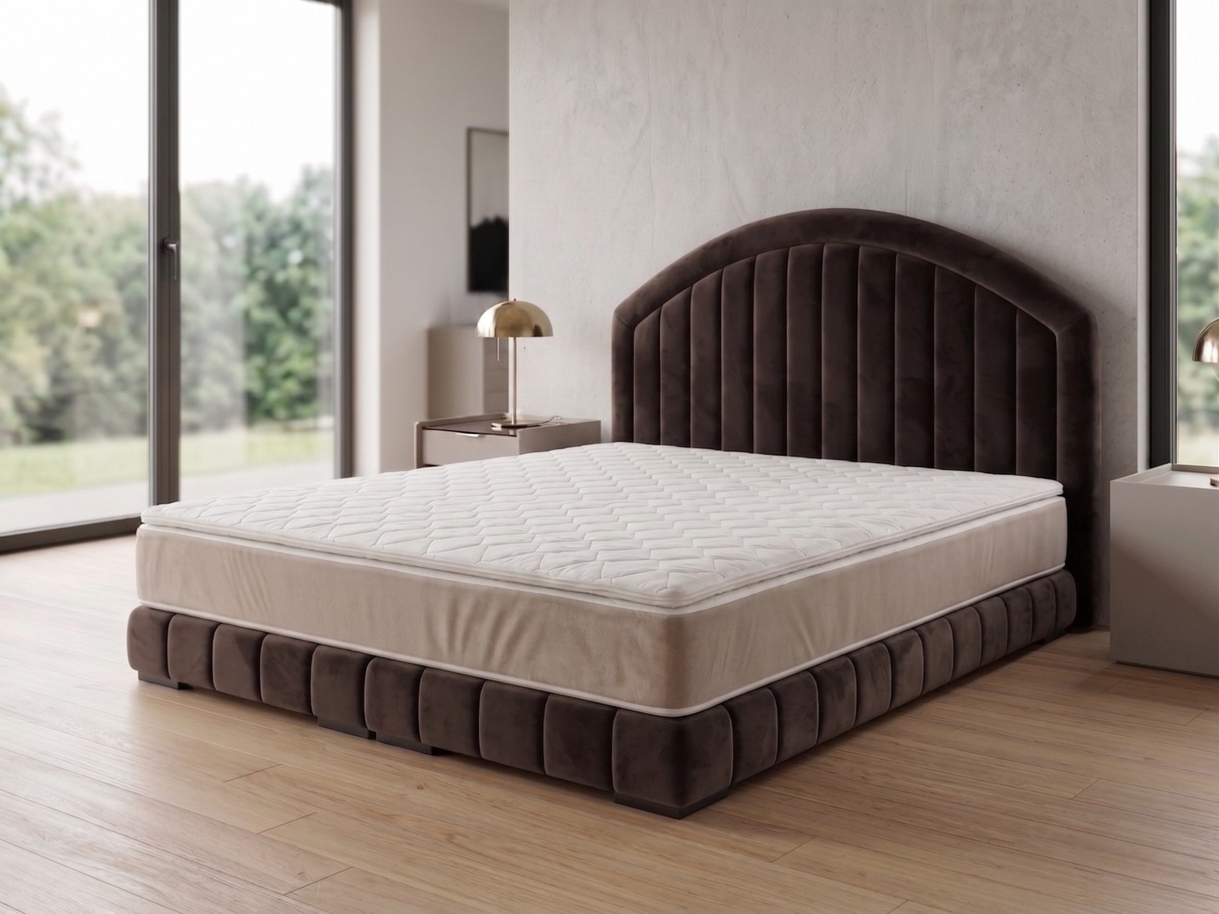 A&J MöbelLand GmbH Polsterbett LEON mit Kopfteil - Stilvolles Bettgestell für Ihr Schlafzimmer (Länge: 209 cm, Höhe Kopfteil: 110 cm, 4 Kopfteil-Varianten, 7 Gr – Bild 2 von 5