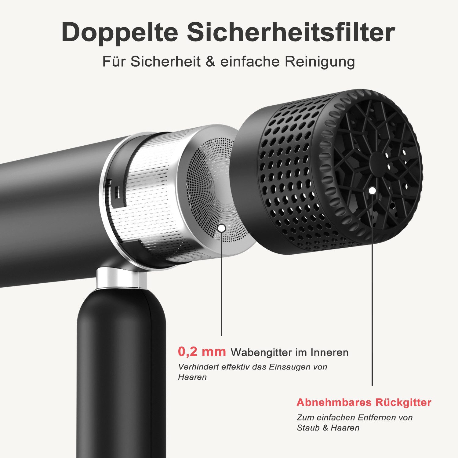 MCURO Ionic-Haartrockner Kompakter Ionen Föhn mit Tasche, 1600 W, Konzentrator Düse & Diffusor-Option, Haartrockner leicht & kompakt, für Reise, Fitness oder Bü – Bild 5 von 5