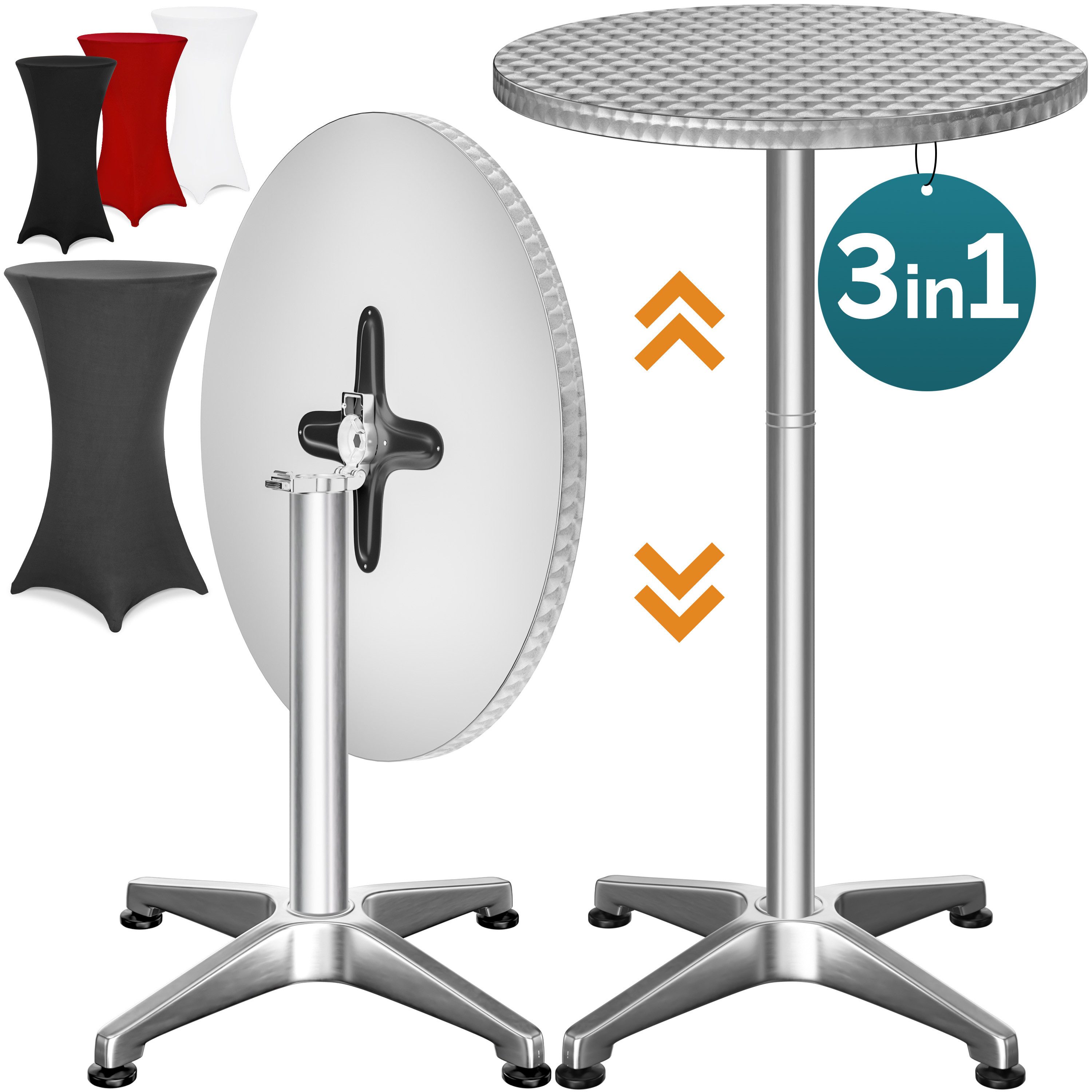 Casaria Stehtisch, mit Husse Klappbar Höhenverstellbar Hoch Alu Rund Ø60cm Wetterfest