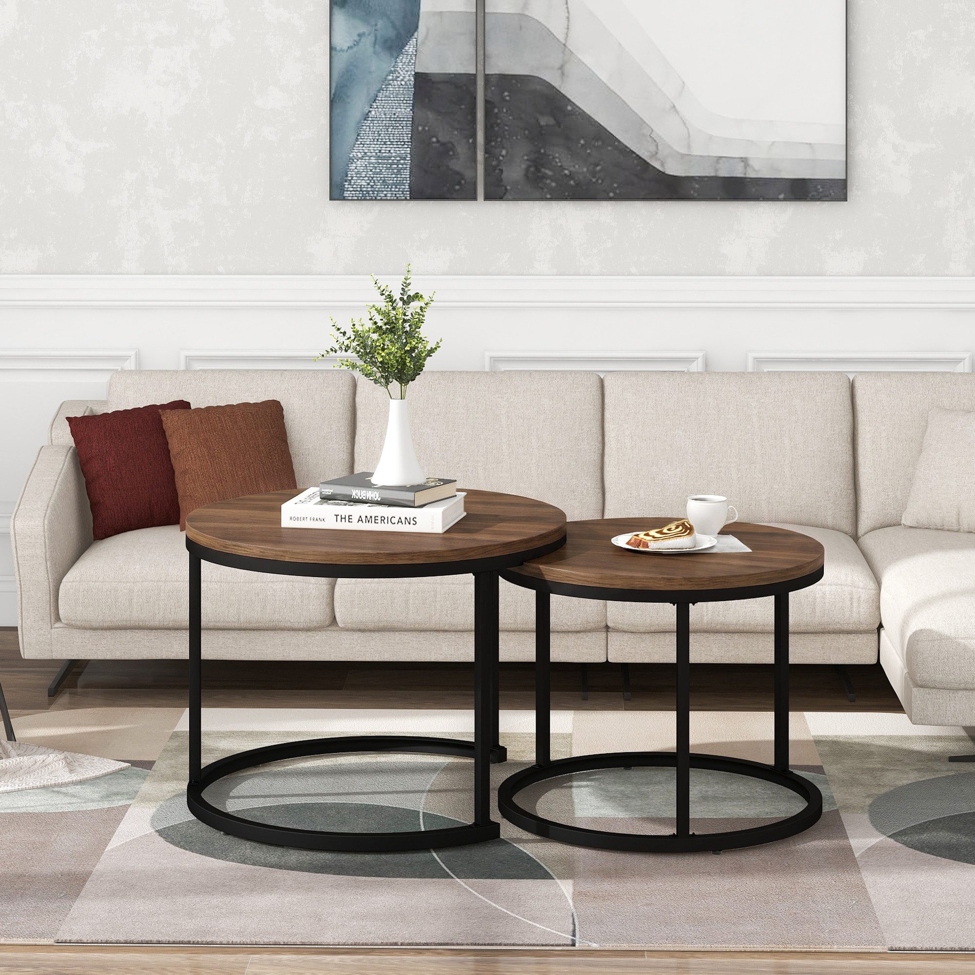 Fine Life Pro Couchtisch 2er-Set runde Couchtische, geschachteltes Nesting-Design, platzsparend, Beistelltische für Wohnzimmer, vielseitig kombinierbar & stilvoll