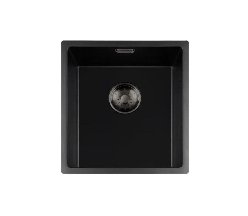 togo Küchenspüle 34BQ-FU-GunMetal, rechteckig, 38/44 cm, Schwarze Quarz Spüle