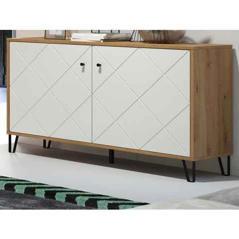 Furn.Design Kommode Tough (Sideboard in Eiche Artisan und weiß, 2-türig, 123 x 76 cm), mit Soft-Close