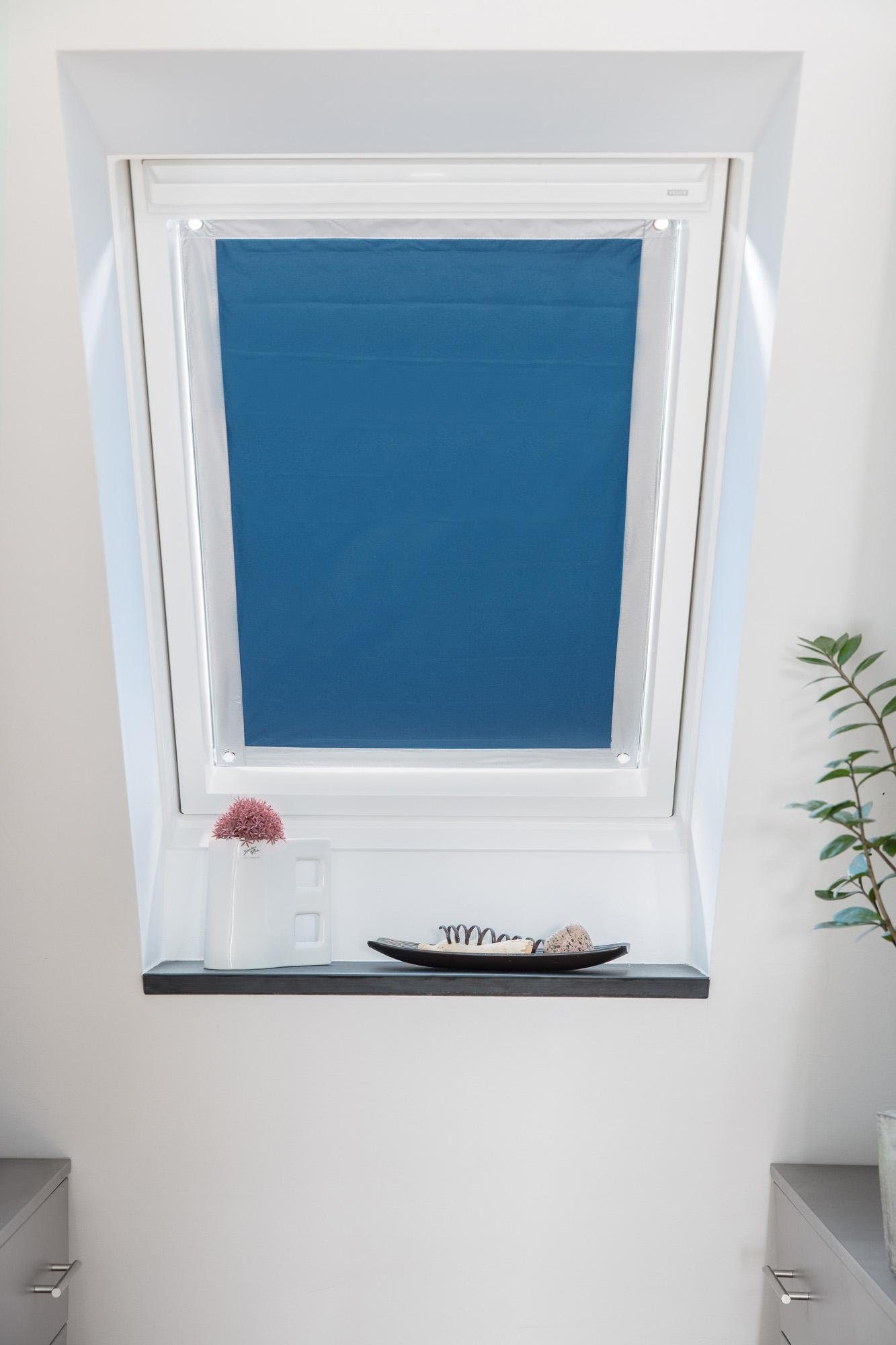 Dachfensterrollo Haftfix Haftfix, Verdunkelung, LICHTBLICK mit abdunkelnd, Thermobeschichtung Hitzeschutz ohne ORIGINAL, verspannt, Bohren, blau