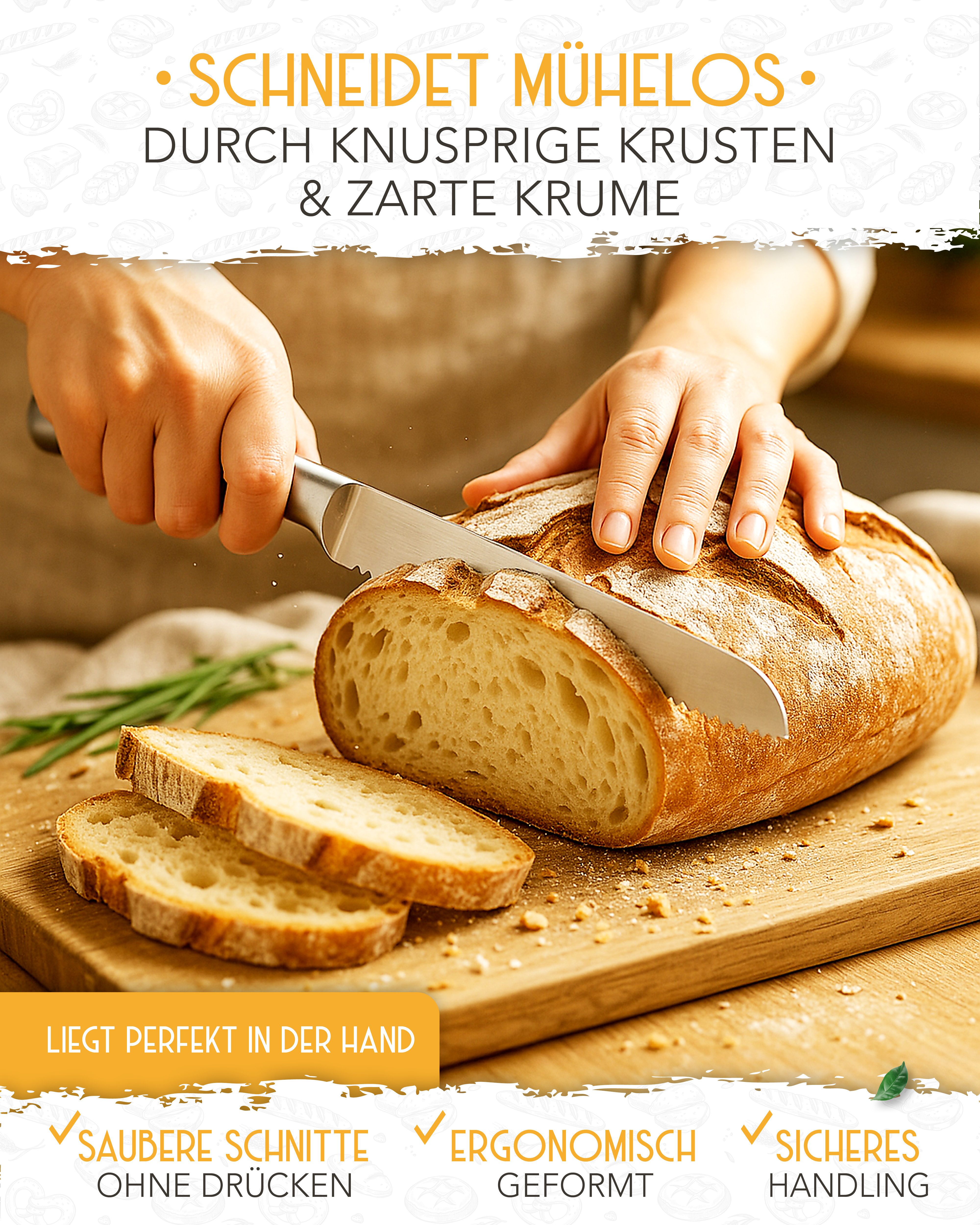 Krustenzauber Brotmesser Brotmesser mit Wellenschnitt aus Edelstahl - 20 & 26cm Küchenmesser – Bild 4 von 5