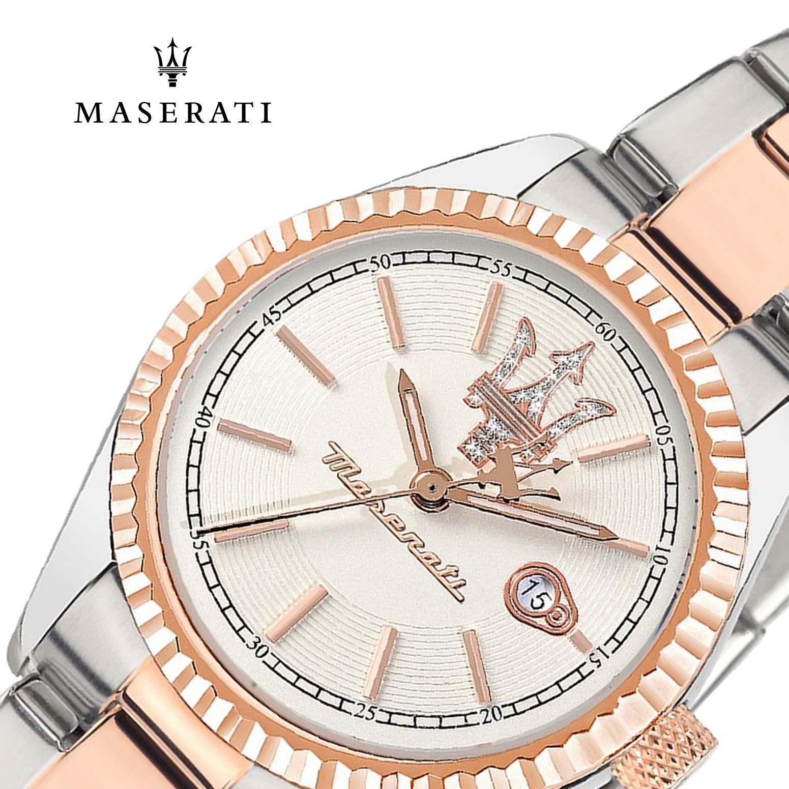 MASERATI Quarzuhr Maserati Damenuhr COMPETIZIONE, (Analoguhr), Damenuhr rund, groß (ca. 39x31,3mm) Edelstahlarmband, Made-In Italy