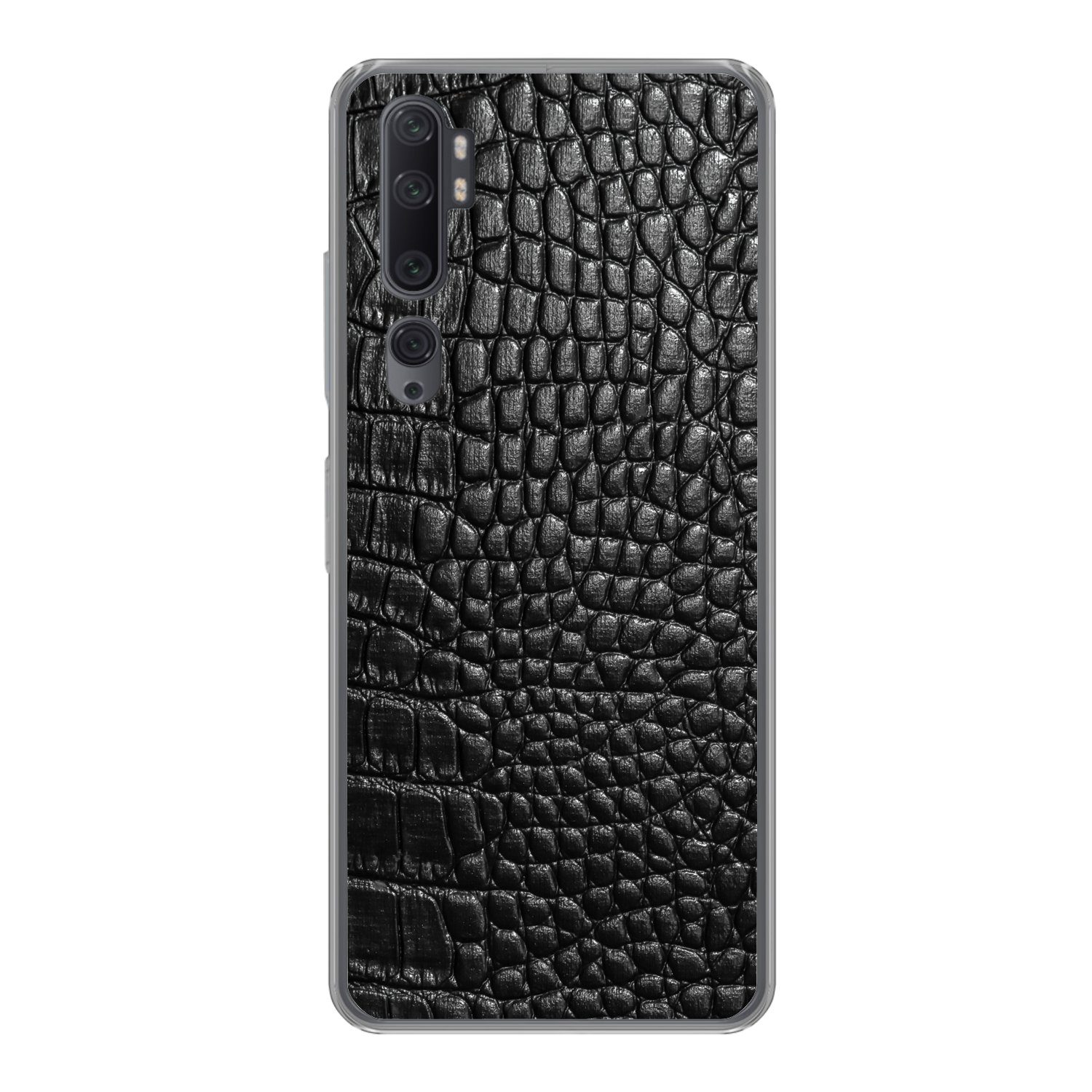 MuchoWow Handyhülle für Xiaomi Mi Note 10 Leder - Strukturiert - Schwarz - Grau