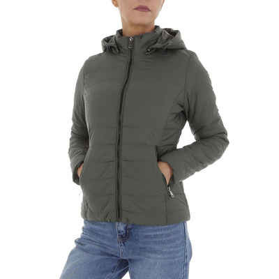 Ital-Design Steppjacke Damen Freizeit Kapuze (abnehmbar) Leicht gefüttert Übergangsjack in Khaki