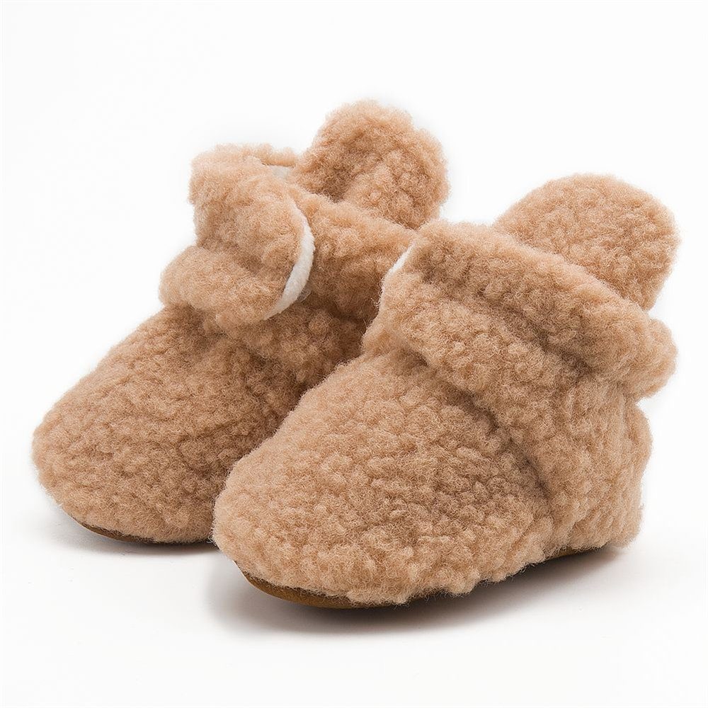 Rouemi Babyschuhe, weiche Krabbelschuhe, warme Fleece-Stiefel aus Koralle Babystiefel Khaki