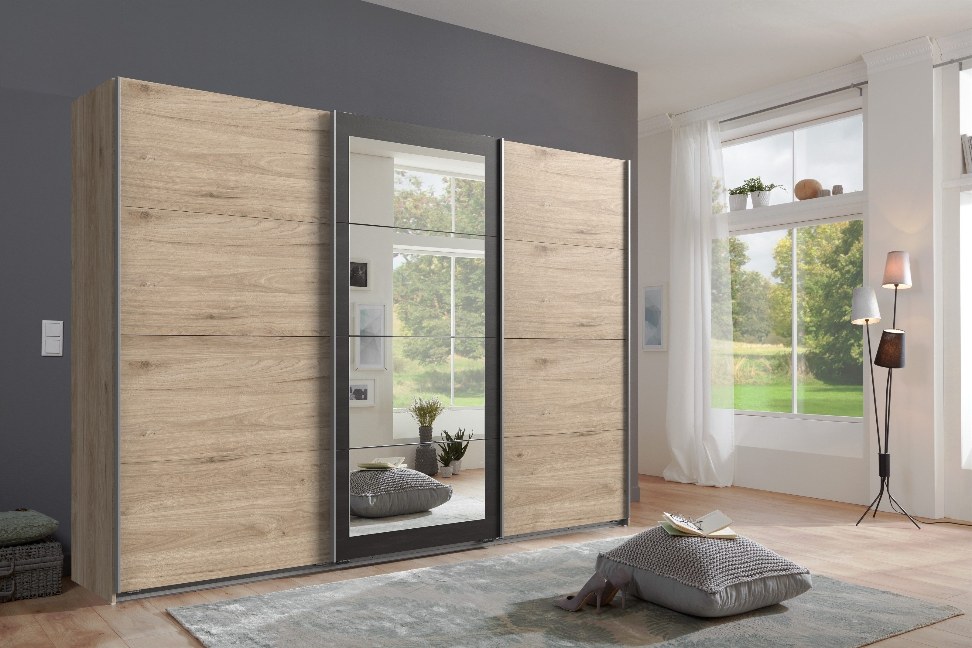 freiraum Schwebetürenschrank Minden in HICKORY OAK DEKOR / STEEL - 270x208x65cm (B/H/T)